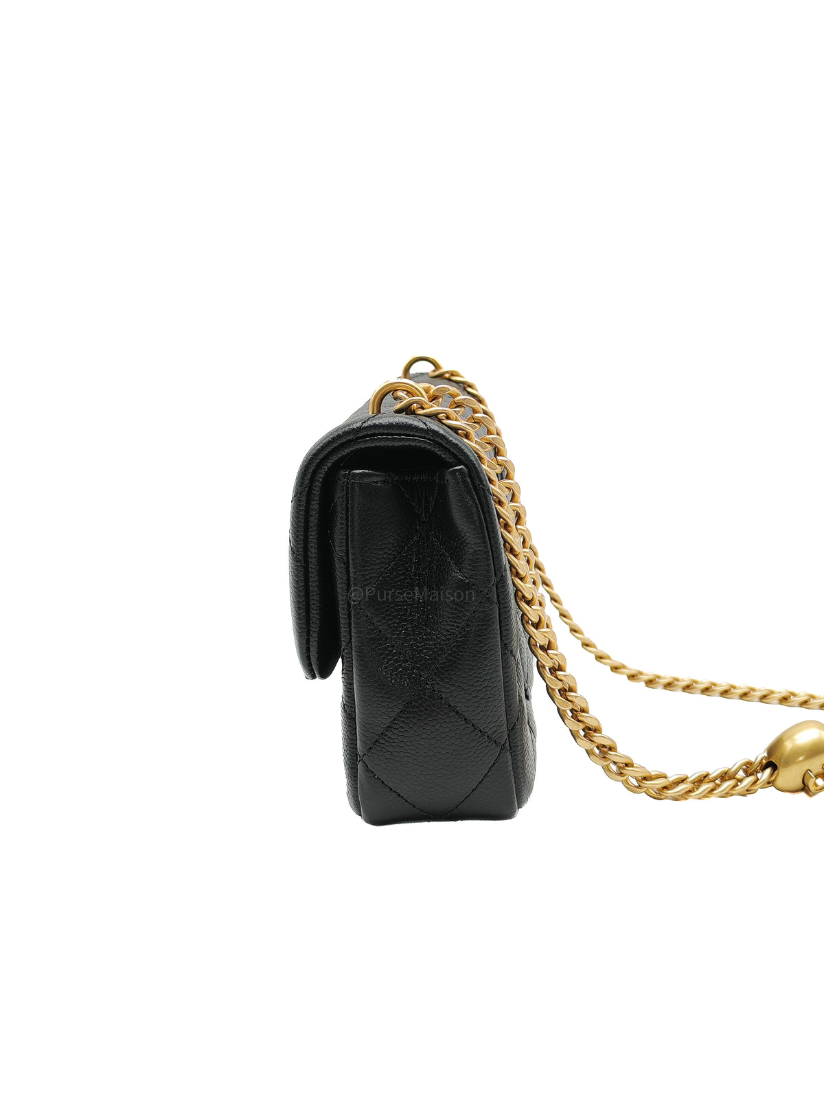 Chanel Heart Crush Mini Flap Bag in Black Quilted Caviar Leather and Aged Gold Hardware Microchip | Purse Maison Luxury Bags Shop