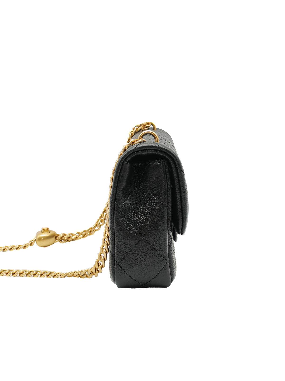 Chanel Heart Crush Mini Flap Bag in Black Quilted Caviar Leather and Aged Gold Hardware Microchip | Purse Maison Luxury Bags Shop