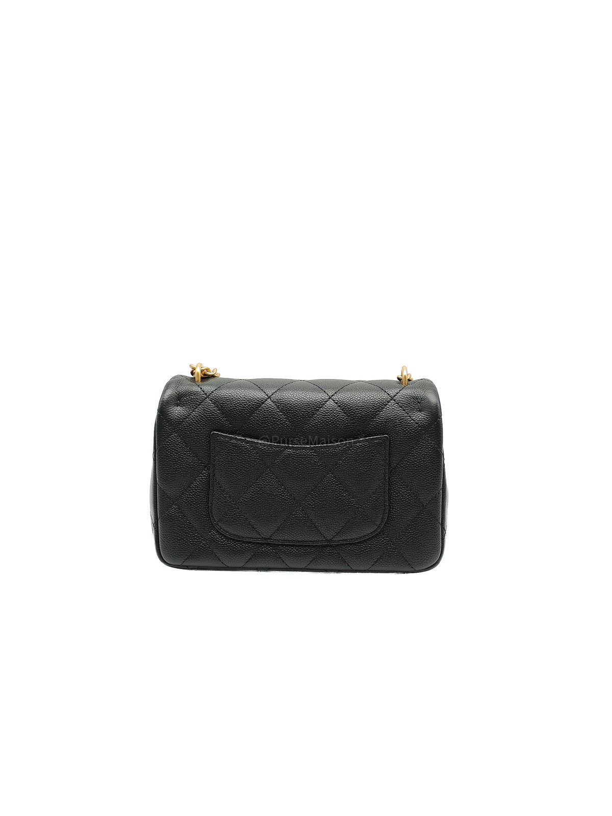 Chanel Heart Crush Mini Flap Bag in Black Quilted Caviar Leather and Aged Gold Hardware Microchip | Purse Maison Luxury Bags Shop