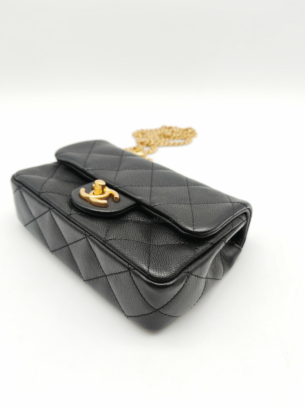 Chanel Heart Crush Mini Flap Bag in Black Quilted Caviar Leather and Aged Gold Hardware Microchip | Purse Maison Luxury Bags Shop