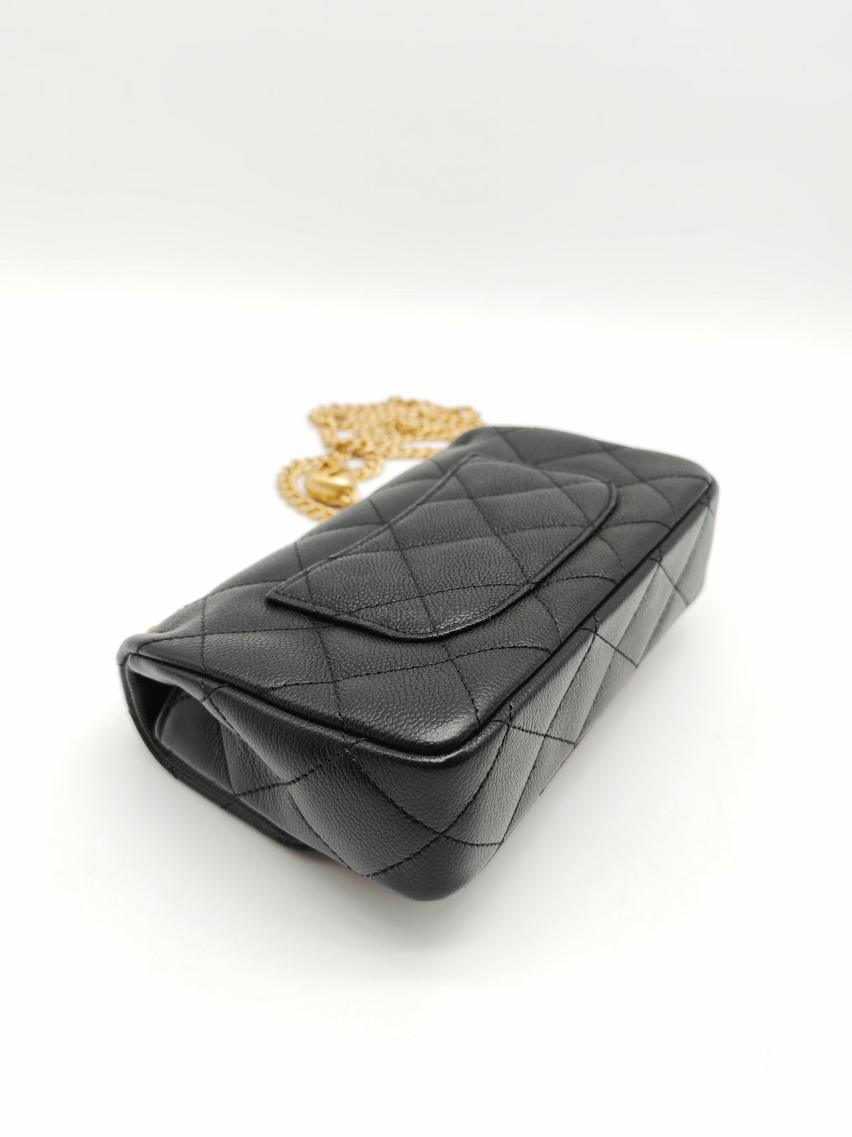 Chanel Heart Crush Mini Flap Bag in Black Quilted Caviar Leather and Aged Gold Hardware Microchip | Purse Maison Luxury Bags Shop