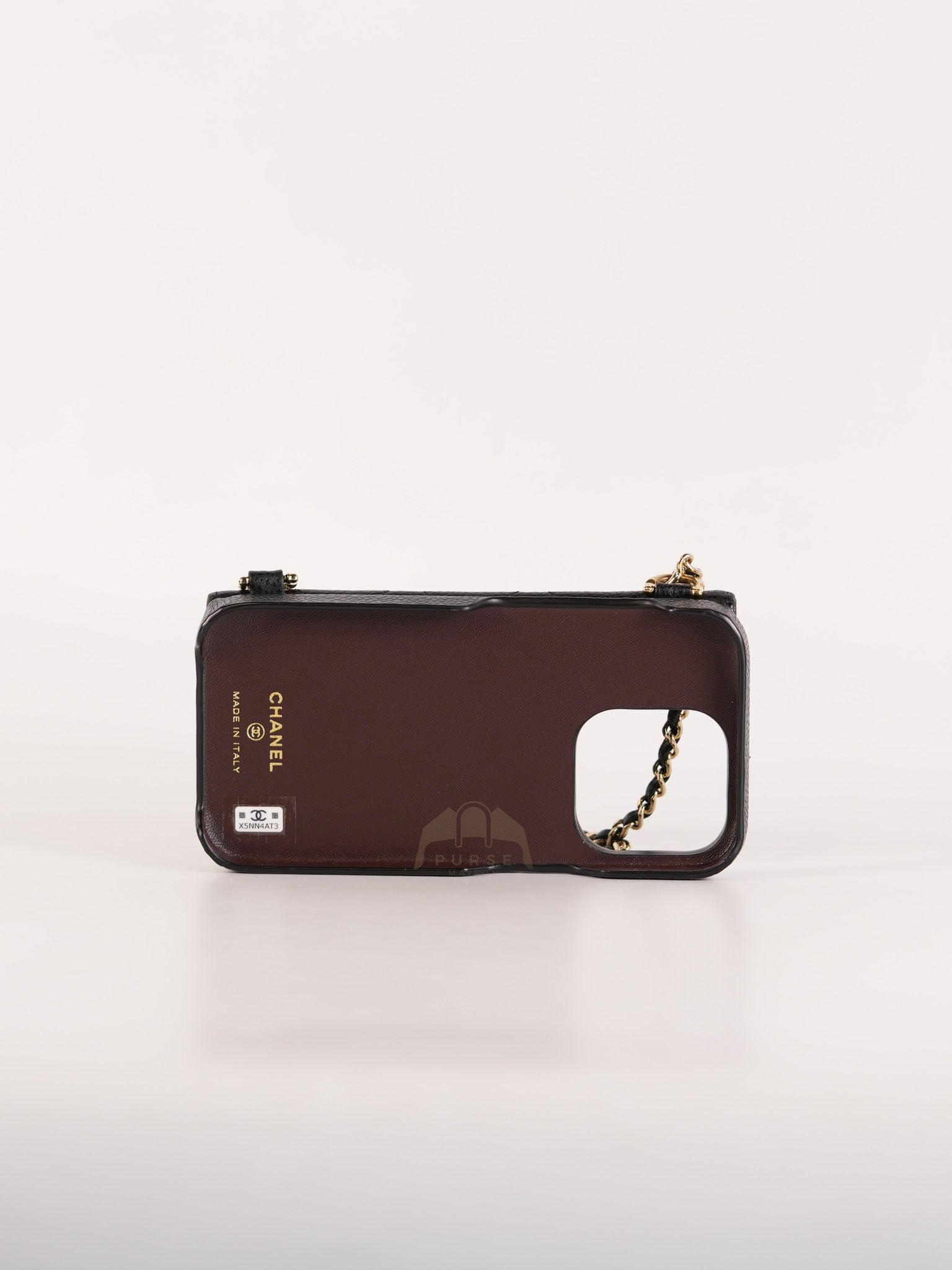 Iphone14 Pro Phone Case in Quilted Caviar Leather Chain Strap (Microchip) | Purse Maison Luxury Bags Shop