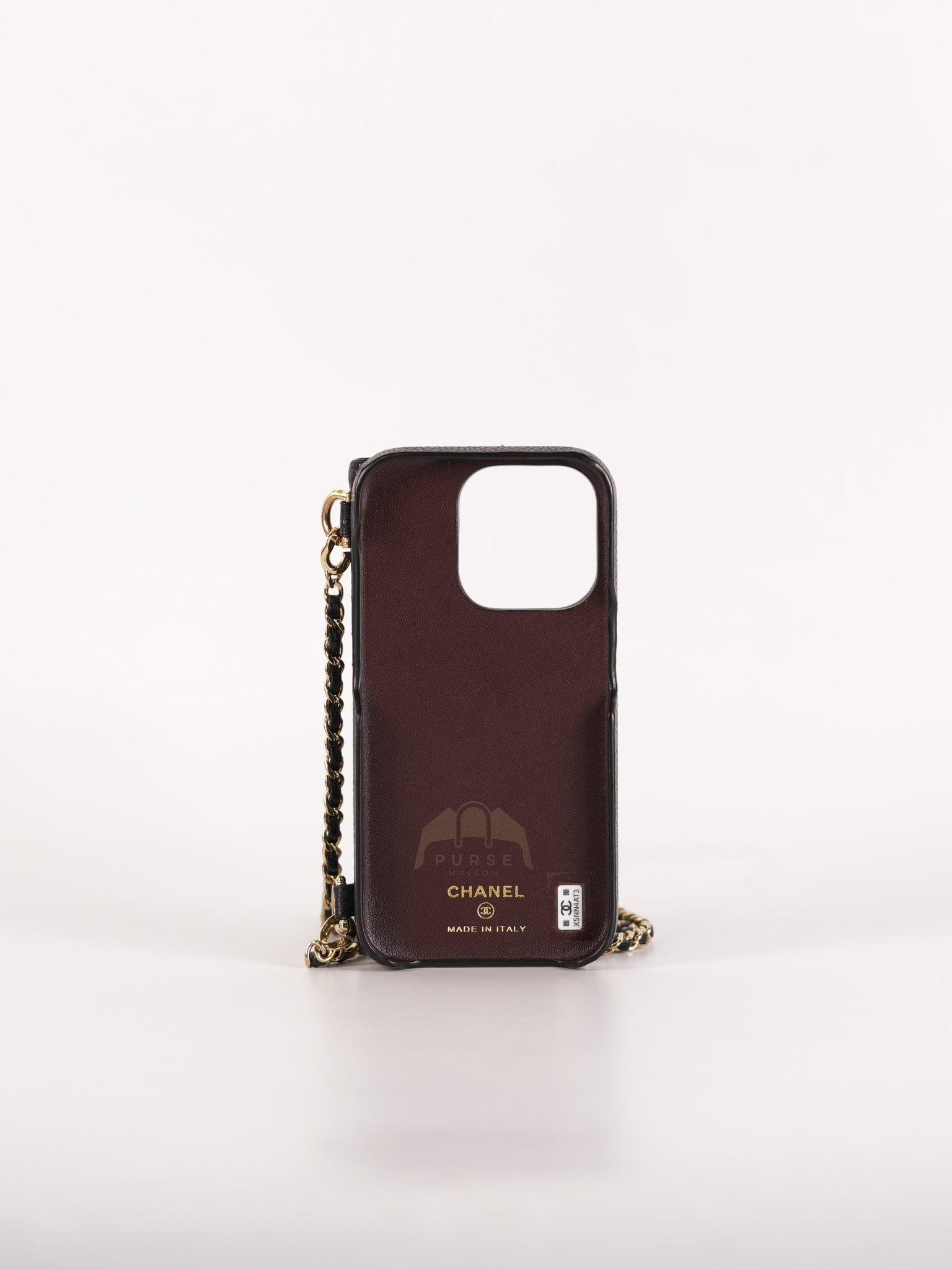 Iphone14 Pro Phone Case in Quilted Caviar Leather Chain Strap (Microchip) | Purse Maison Luxury Bags Shop