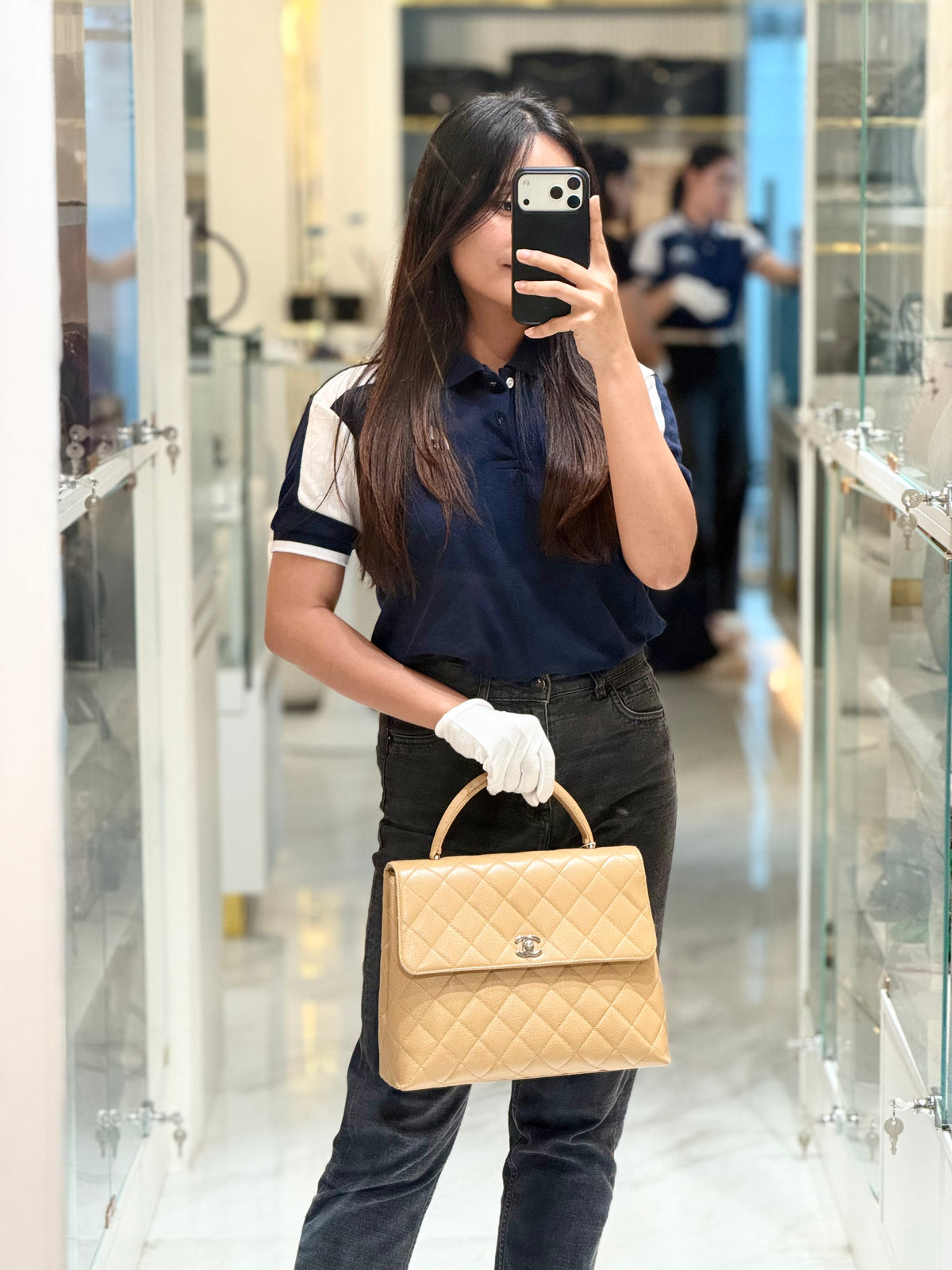 Chanel Kelly Vintage Top Handle Bag Large/Jumbo in Dark Beige Caviar Leather Silver Hardware (Series 6) | Purse Maison Luxury Bags Shop