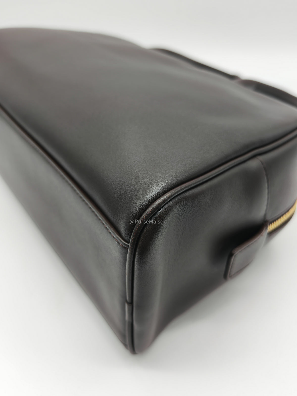 Chanel Large Bowling Bag in Dark Brown Calfskin Leather and Gold Hardware (Microchip) | Purse Maison Luxury Bags Shop