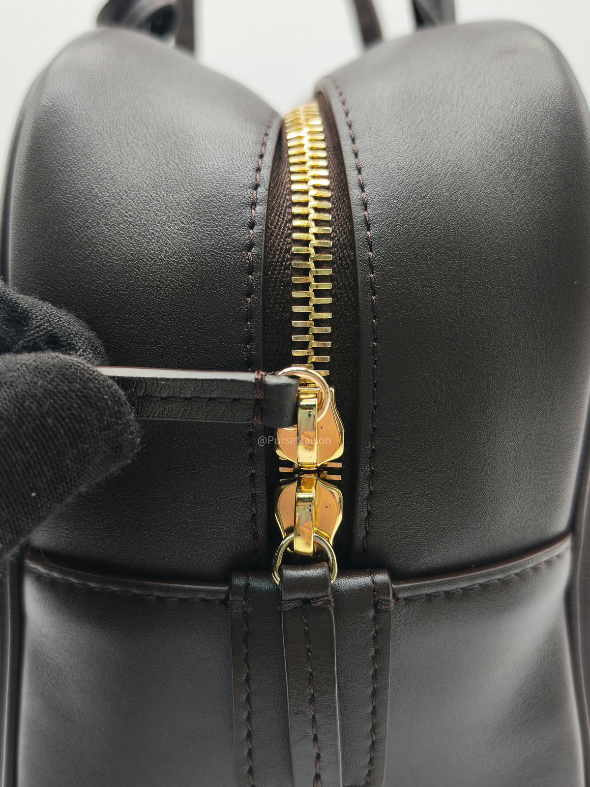 Chanel Large Bowling Bag in Dark Brown Calfskin Leather and Gold Hardware (Microchip) | Purse Maison Luxury Bags Shop