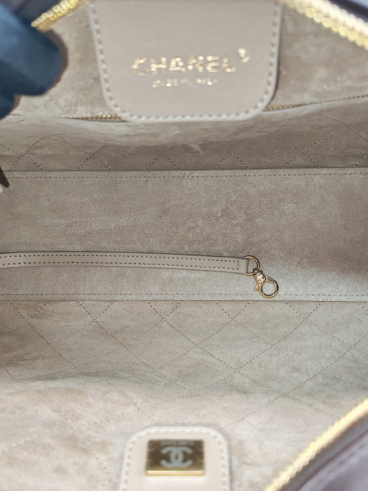 Chanel Large Bowling Bag in Dark Brown Calfskin Leather and Gold Hardware (Microchip) | Purse Maison Luxury Bags Shop