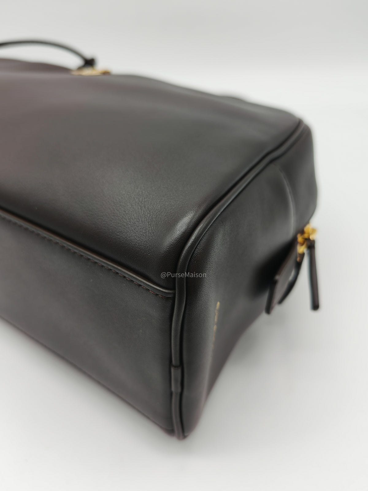 Chanel Large Bowling Bag in Dark Brown Calfskin Leather and Gold Hardware (Microchip) | Purse Maison Luxury Bags Shop
