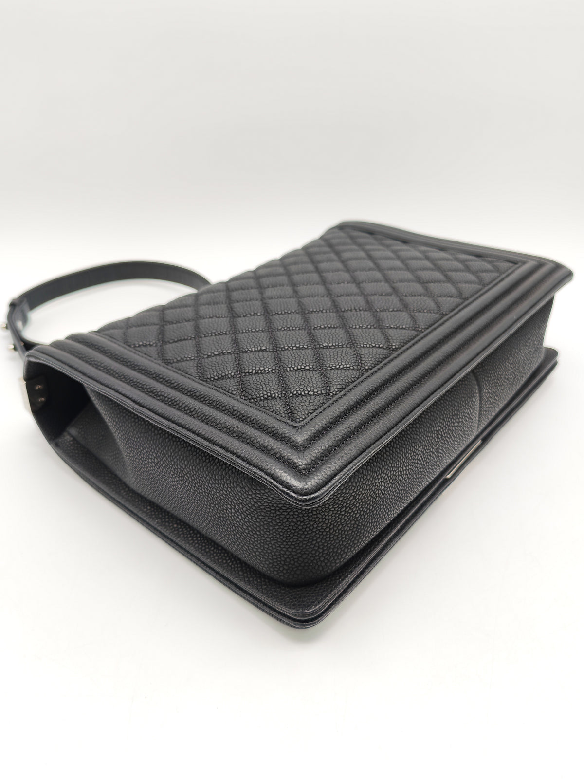 Chanel Le Boy Large in Black Quilted Caviar Leather and Silver Hardware Series 17 | Purse Maison Luxury Bags Shop