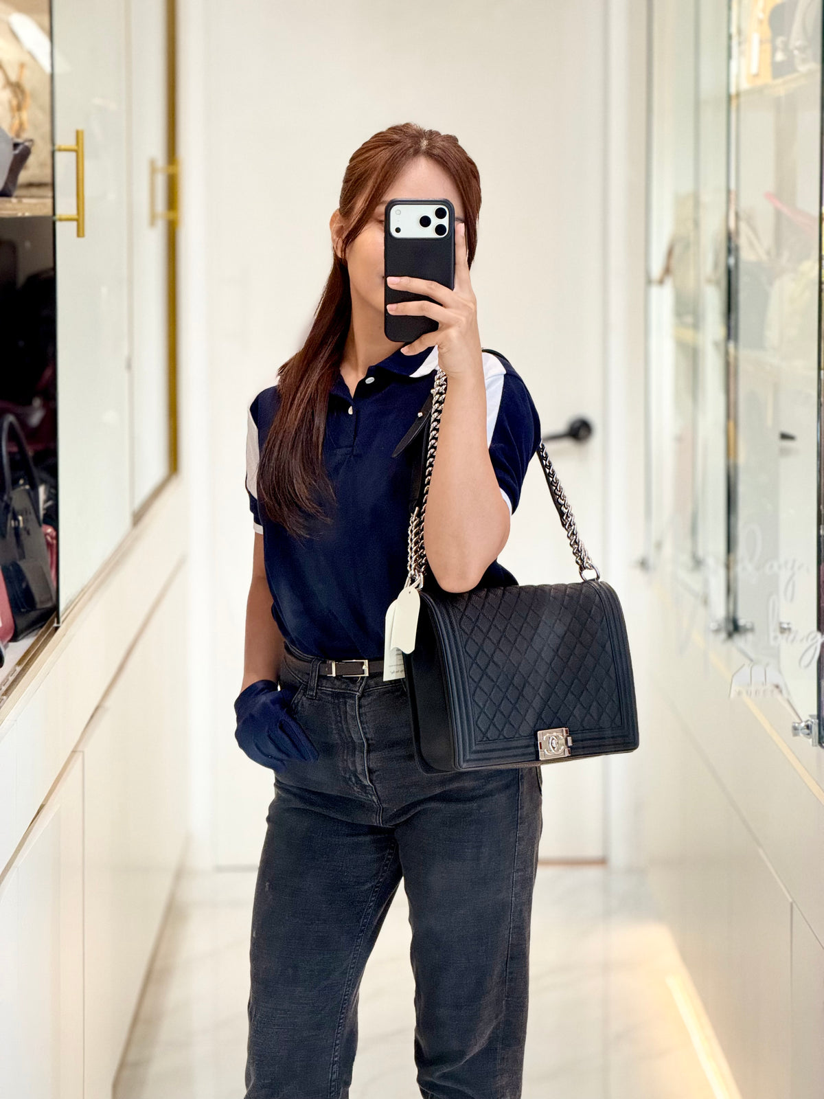 Chanel Le Boy Large in Black Quilted Caviar Leather and Silver Hardware Series 17 | Purse Maison Luxury Bags Shop