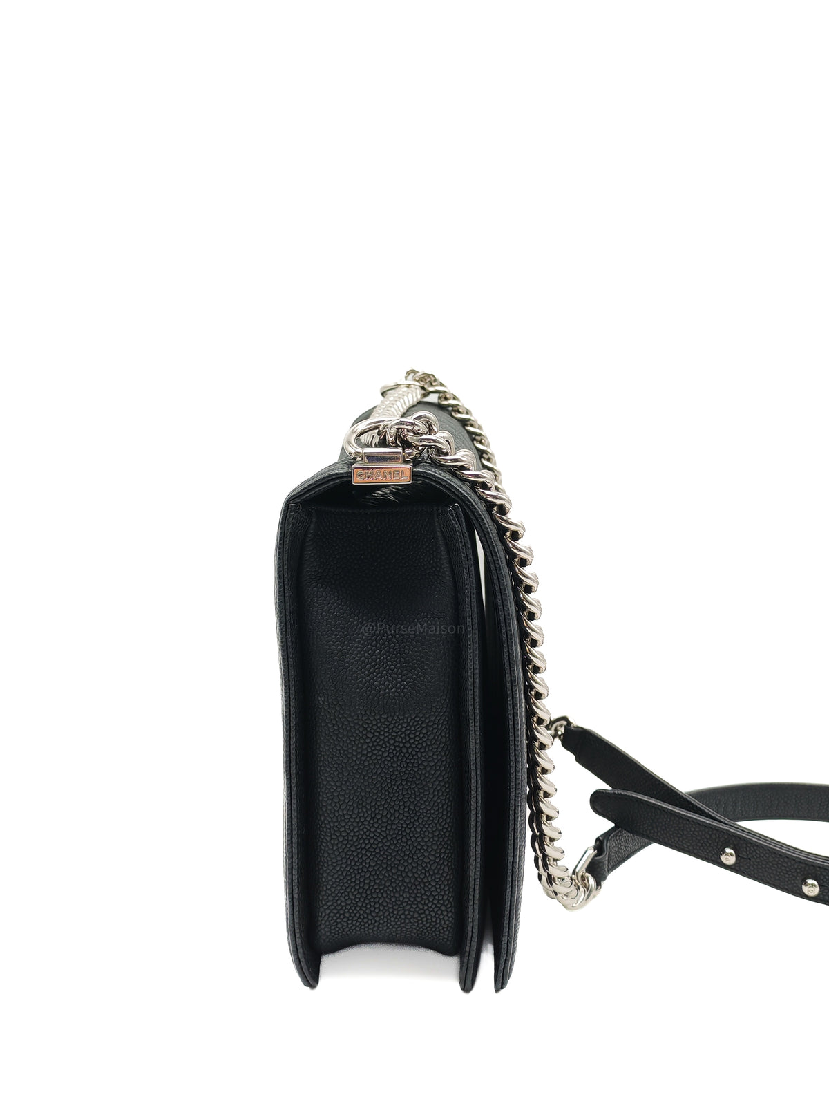 Chanel Le Boy Large in Black Quilted Caviar Leather and Silver Hardware Series 17 | Purse Maison Luxury Bags Shop