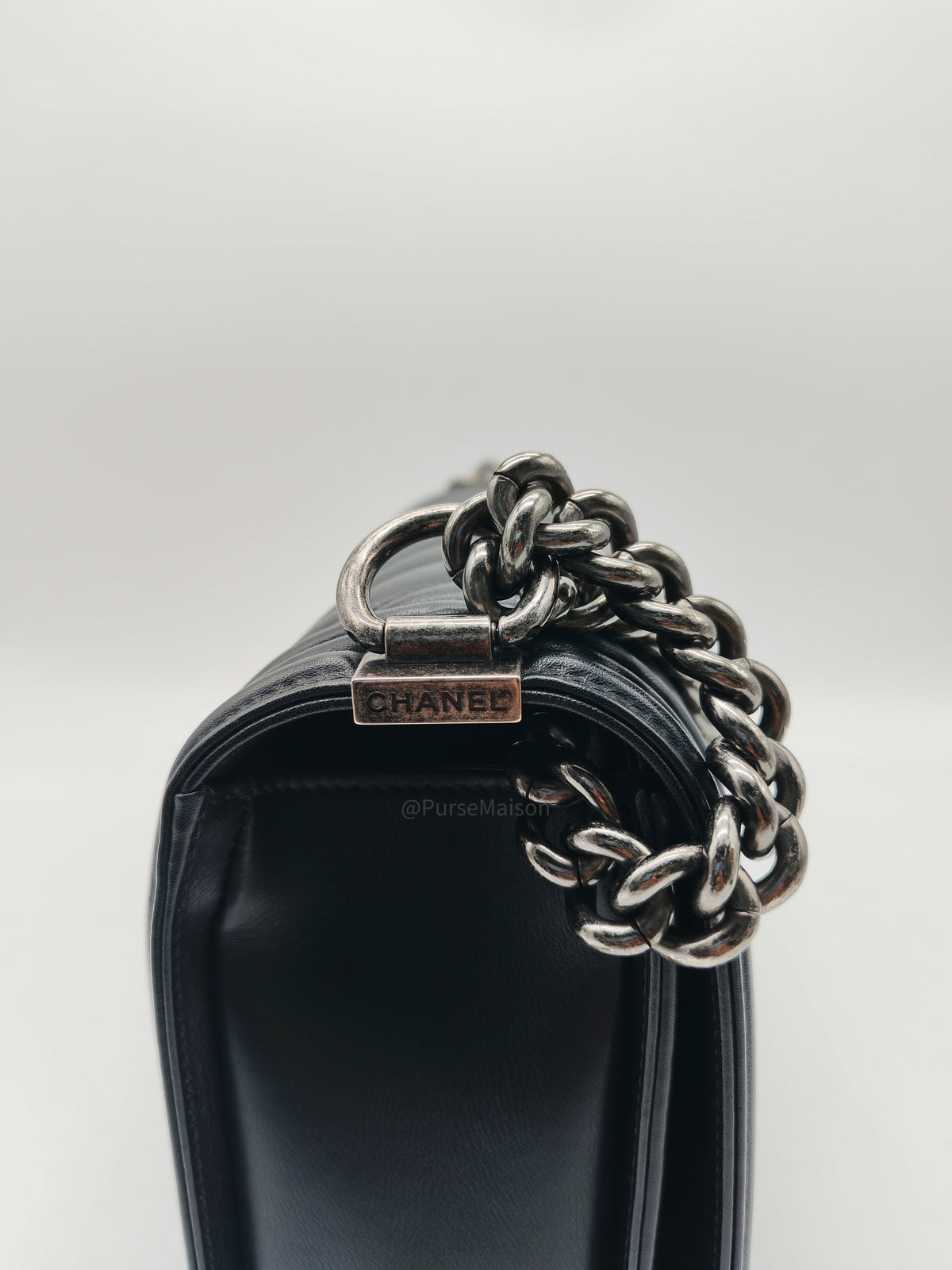 Chanel Le Boy New Medium in Black Chevron Lambskin Leather and Ruthenium Hardware Series 22 | Purse Maison Luxury Bags Shop
