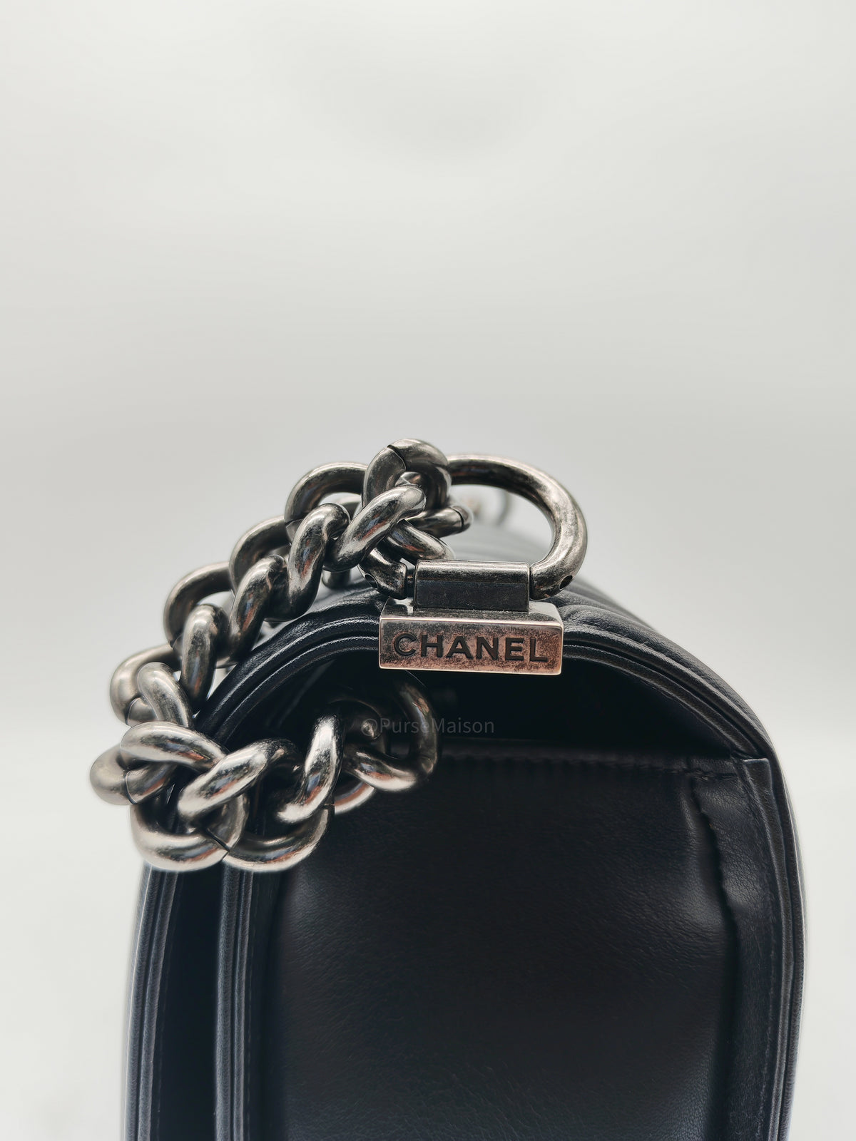 Chanel Le Boy New Medium in Black Chevron Lambskin Leather and Ruthenium Hardware Series 22 | Purse Maison Luxury Bags Shop