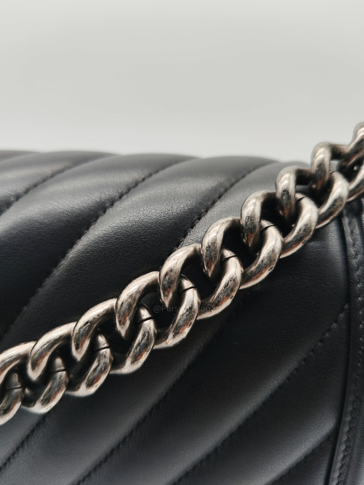 Chanel Le Boy New Medium in Black Chevron Lambskin Leather and Ruthenium Hardware Series 22 | Purse Maison Luxury Bags Shop