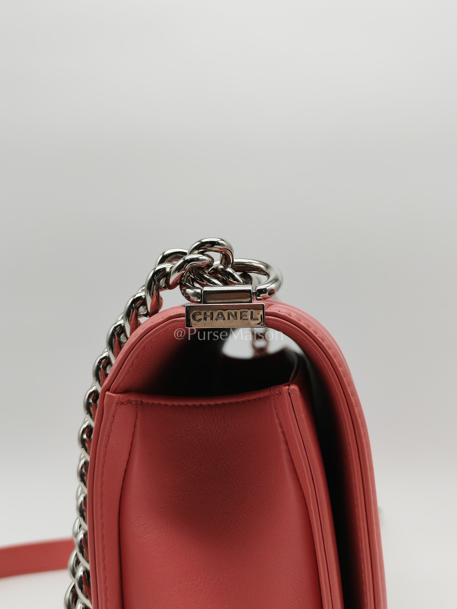 Chanel Le Boy New Medium in Pink Chevron Lambskin Leather and Silver Hardware Series 22 | Purse Maison Luxury Bags Shop