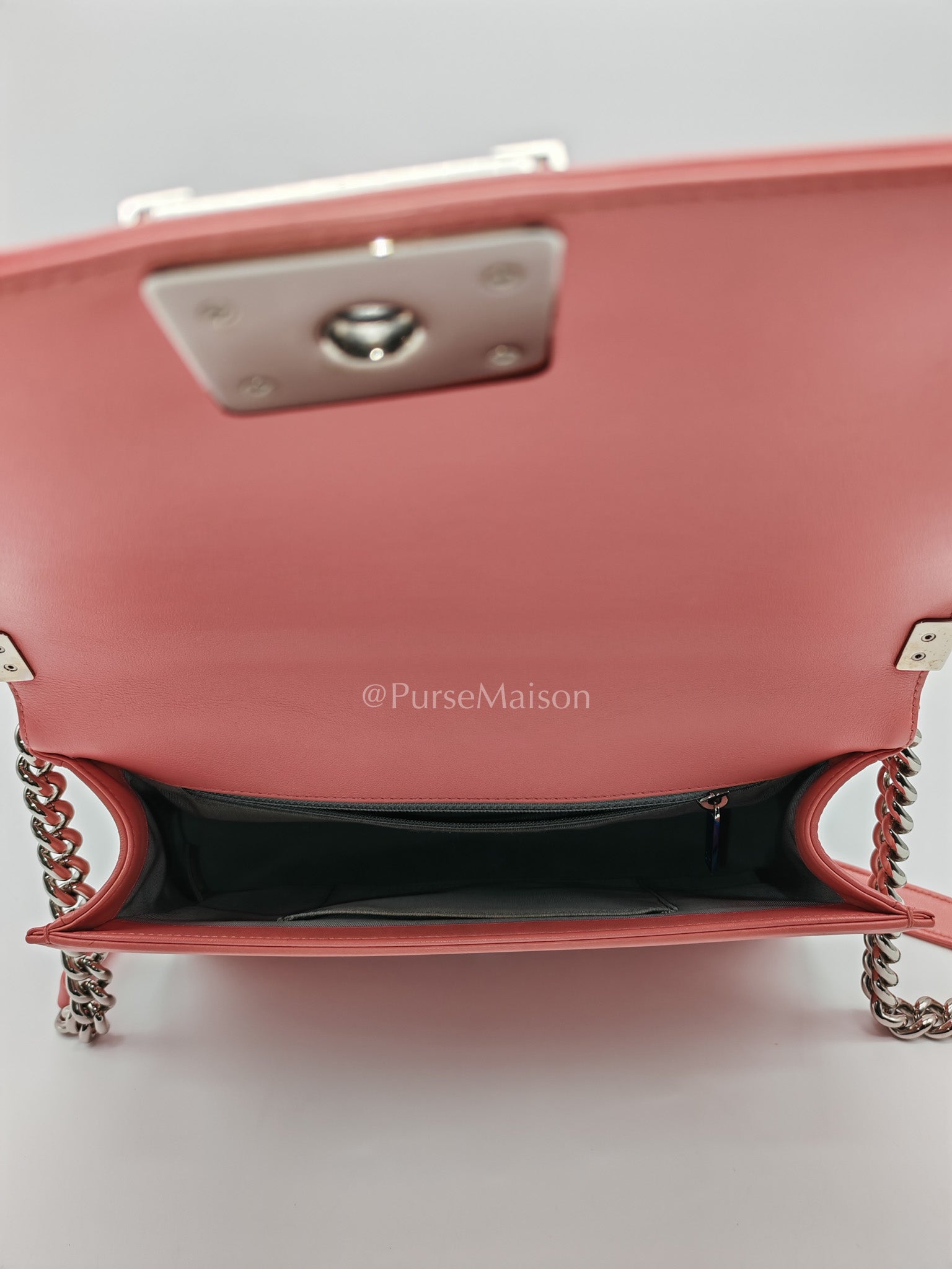 Chanel Le Boy New Medium in Pink Chevron Lambskin Leather and Silver Hardware Series 22 | Purse Maison Luxury Bags Shop