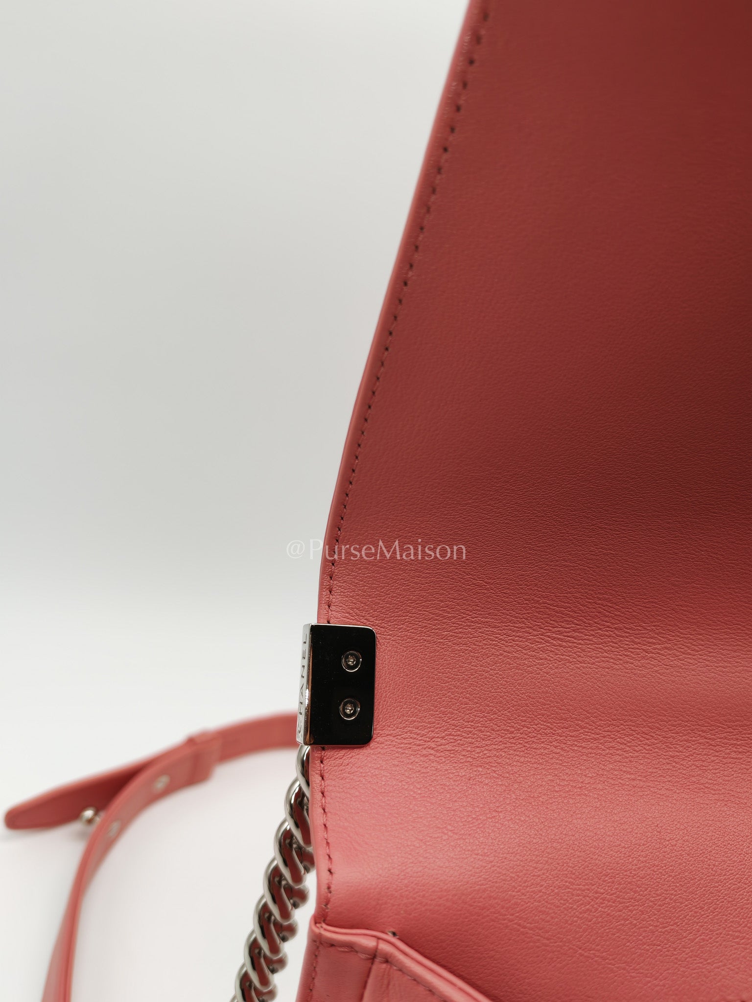 Chanel Le Boy New Medium in Pink Chevron Lambskin Leather and Silver Hardware Series 22 | Purse Maison Luxury Bags Shop
