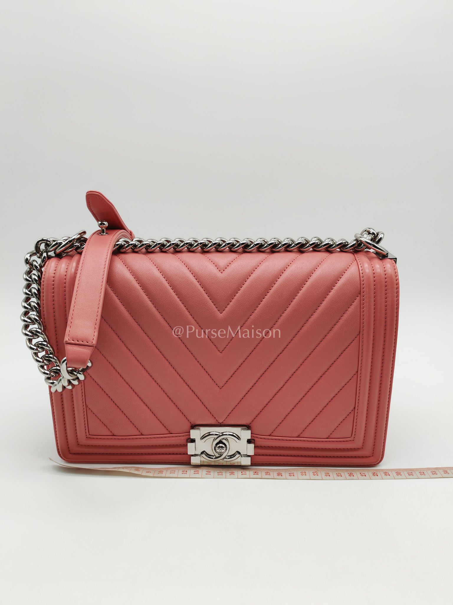 Chanel Le Boy New Medium in Pink Chevron Lambskin Leather and Silver Hardware Series 22 | Purse Maison Luxury Bags Shop