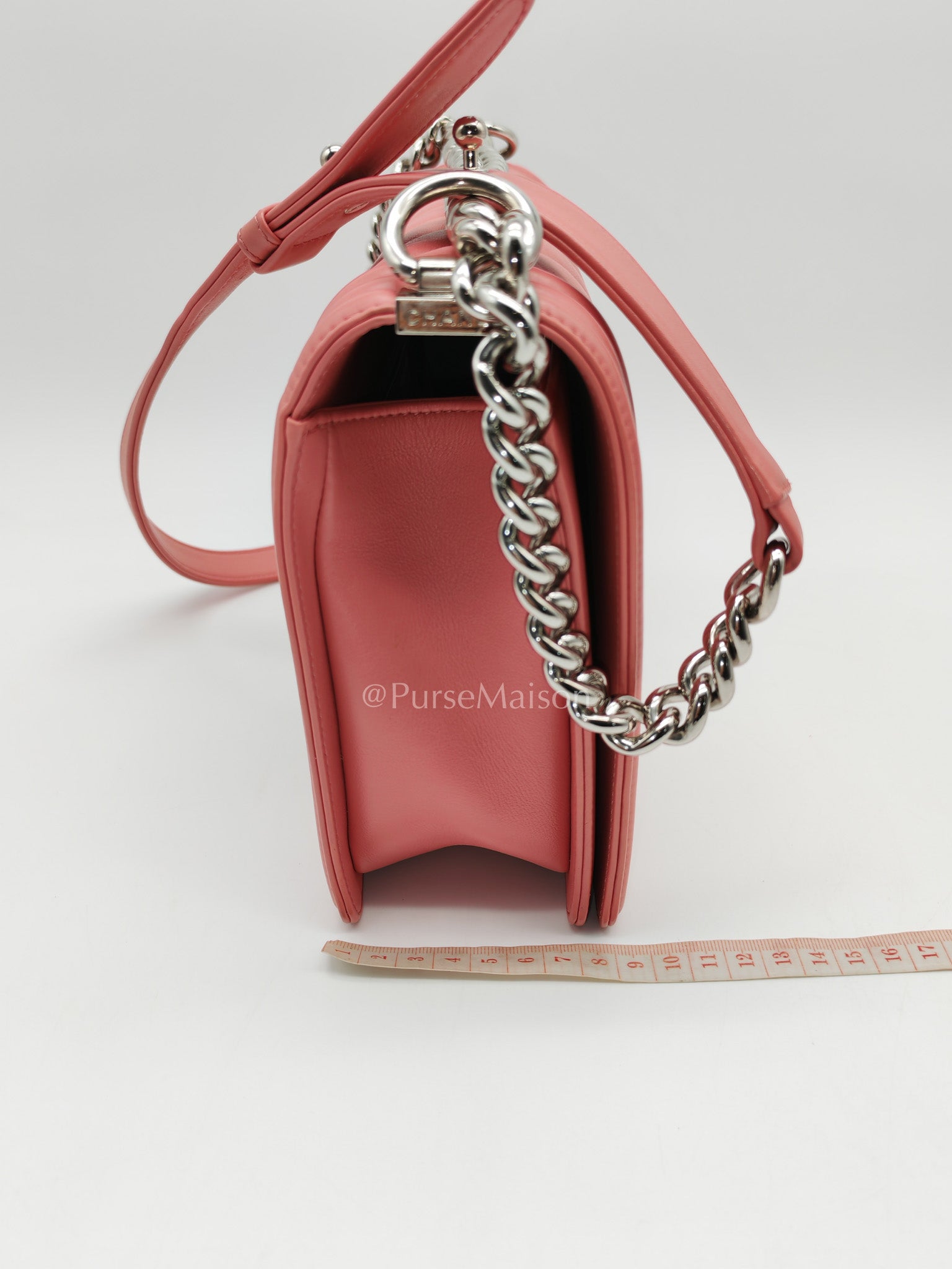 Chanel Le Boy New Medium in Pink Chevron Lambskin Leather and Silver Hardware Series 22 | Purse Maison Luxury Bags Shop