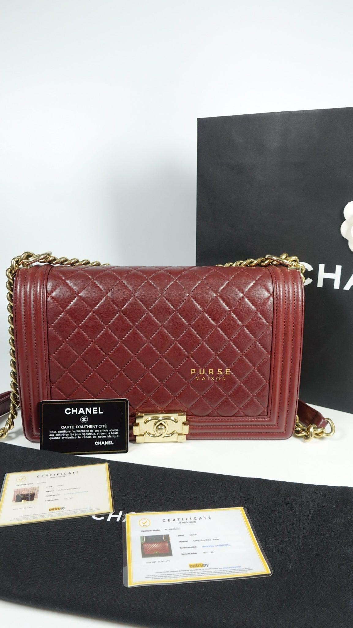 Chanel Le Boy New Medium Lambskin Burgundy Light Gold Hardware Series 22