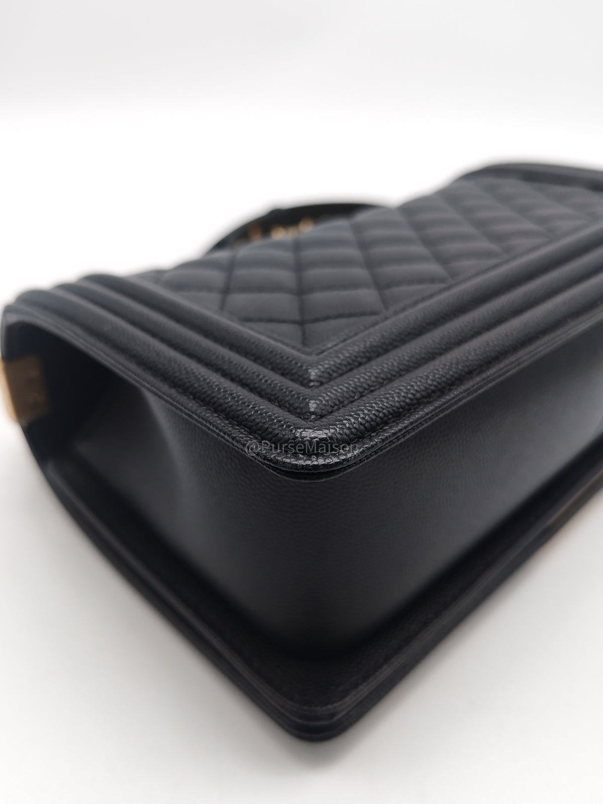 Chanel Le Boy Old Medium in Black Caviar Leather Aged Gold Hardware Microchip (AN****TG) | Purse Maison Luxury Bags Shop