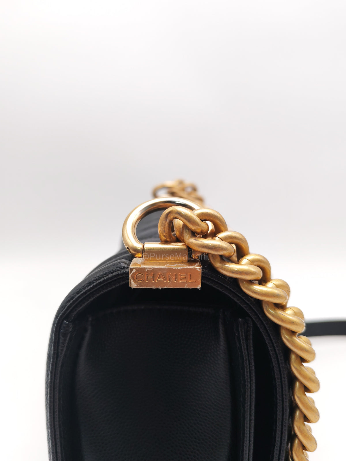 Chanel Le Boy Old Medium in Black Caviar Leather Aged Gold Hardware Microchip (AN****TG) | Purse Maison Luxury Bags Shop