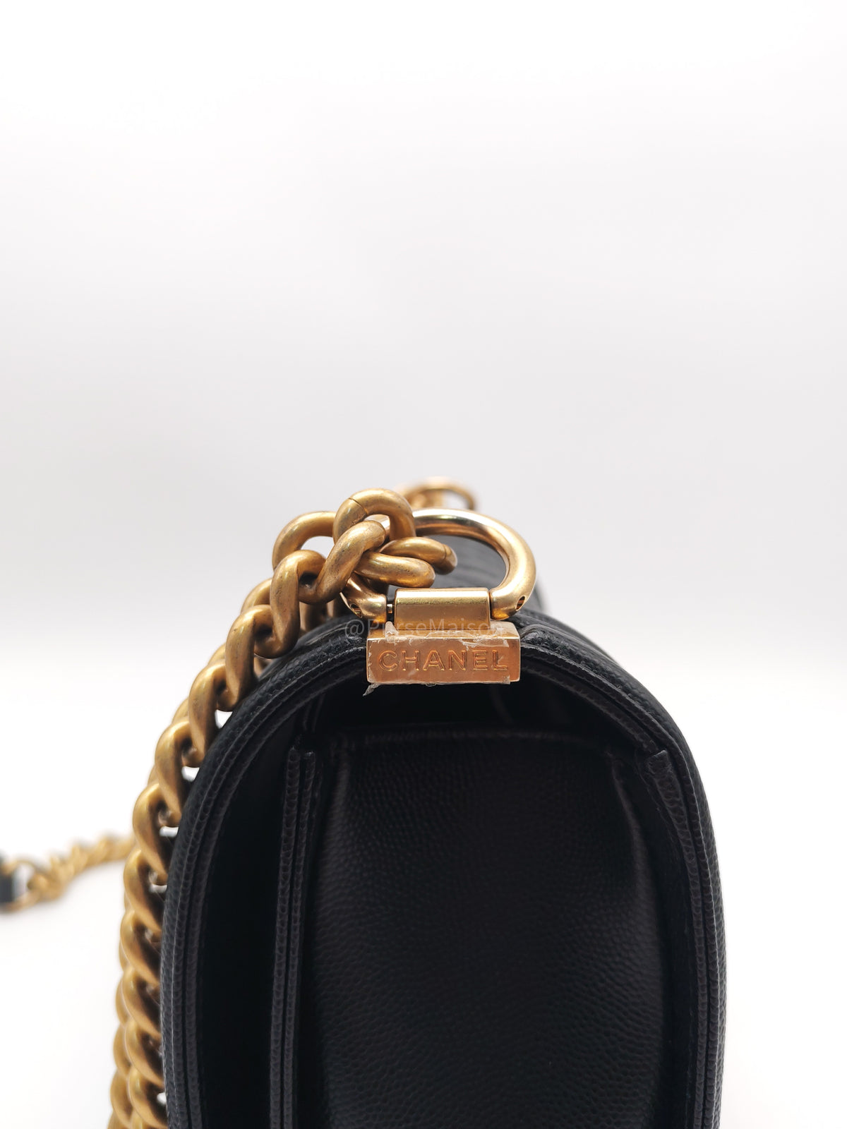 Chanel Le Boy Old Medium in Black Caviar Leather Aged Gold Hardware Microchip (AN****TG) | Purse Maison Luxury Bags Shop