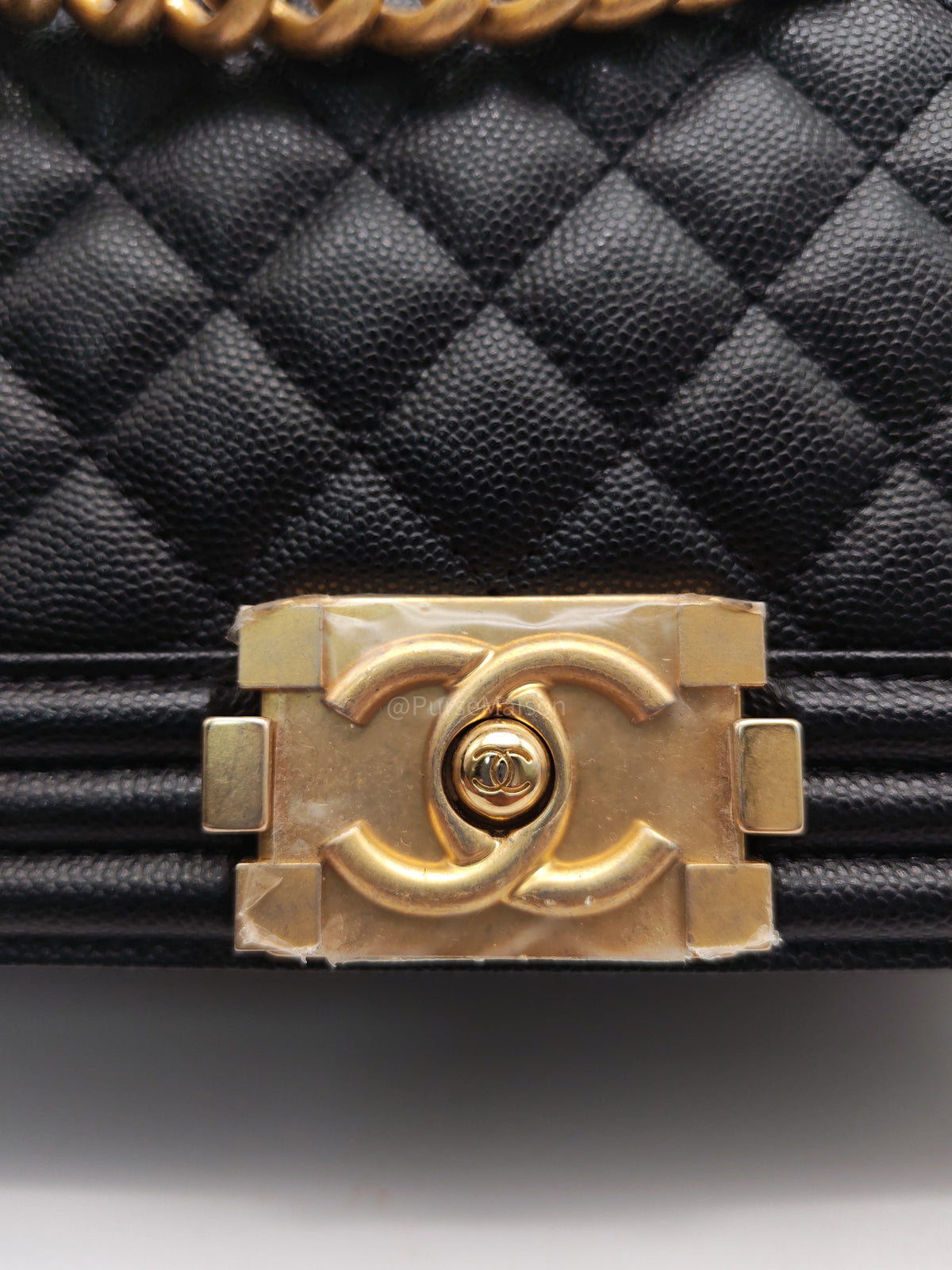 Chanel Le Boy Old Medium in Black Caviar Leather Aged Gold Hardware Microchip (AN****TG) | Purse Maison Luxury Bags Shop