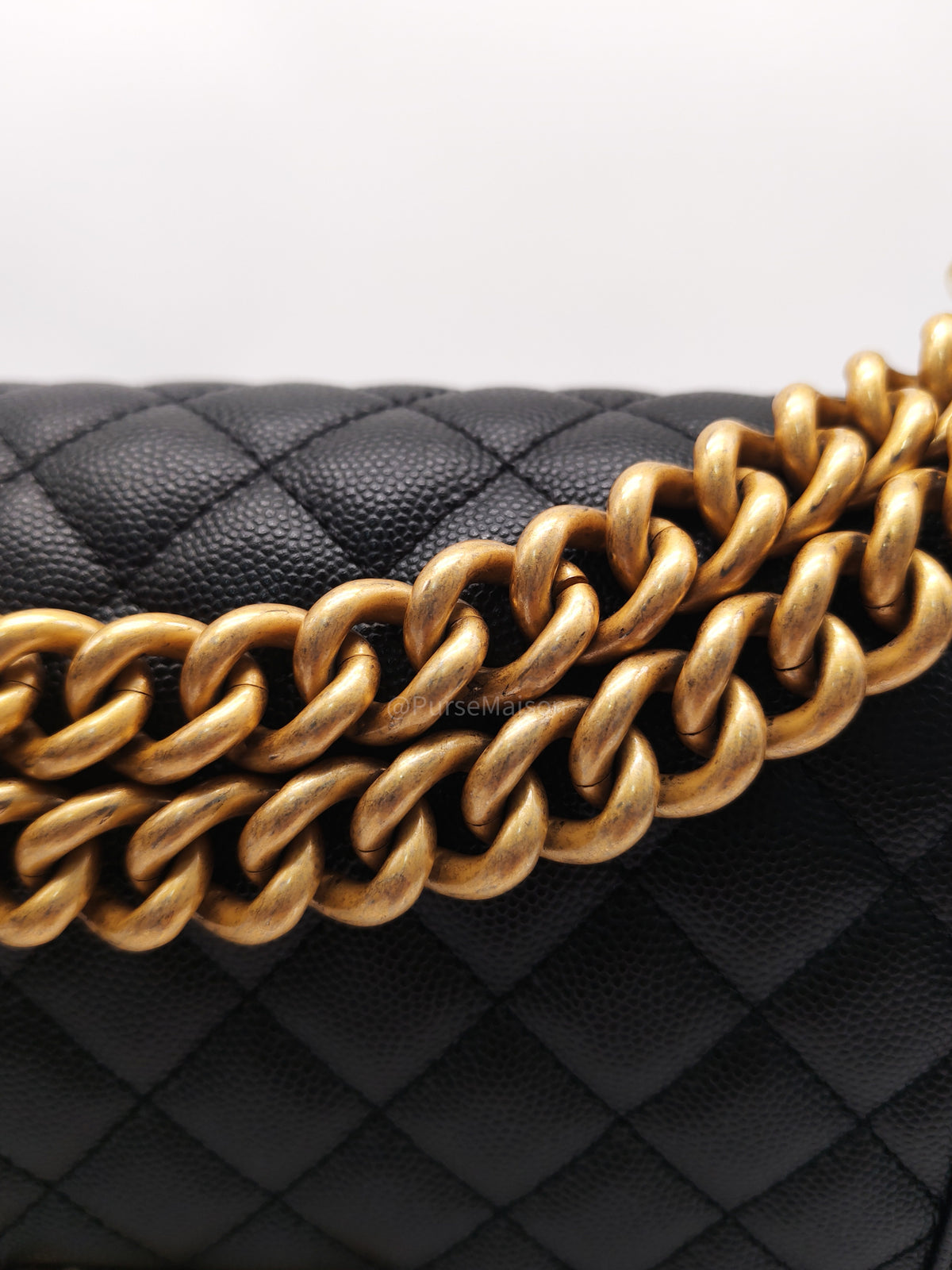 Chanel Le Boy Old Medium in Black Caviar Leather Aged Gold Hardware Microchip (AN****TG) | Purse Maison Luxury Bags Shop