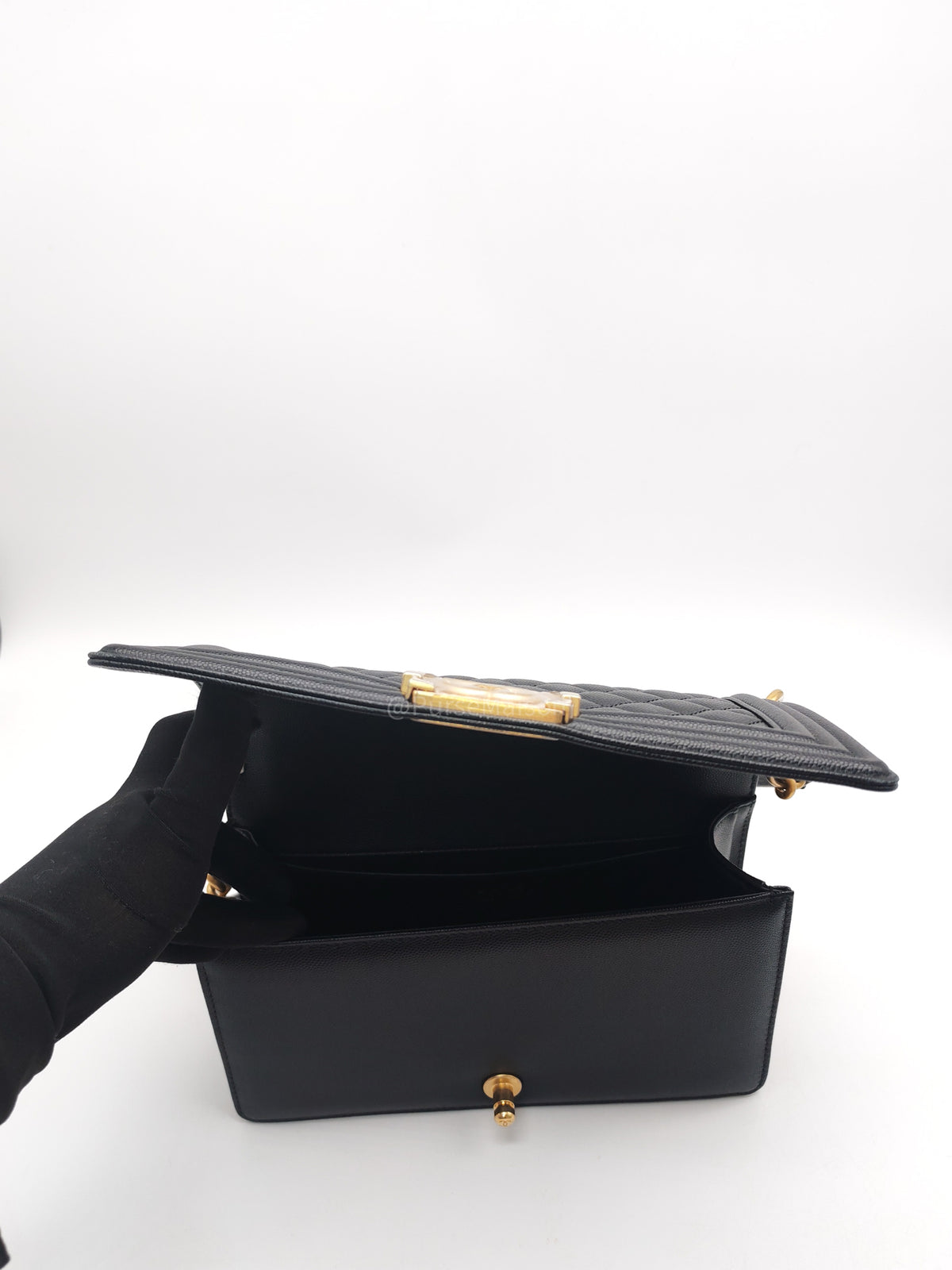 Chanel Le Boy Old Medium in Black Caviar Leather Aged Gold Hardware Microchip (AN****TG) | Purse Maison Luxury Bags Shop
