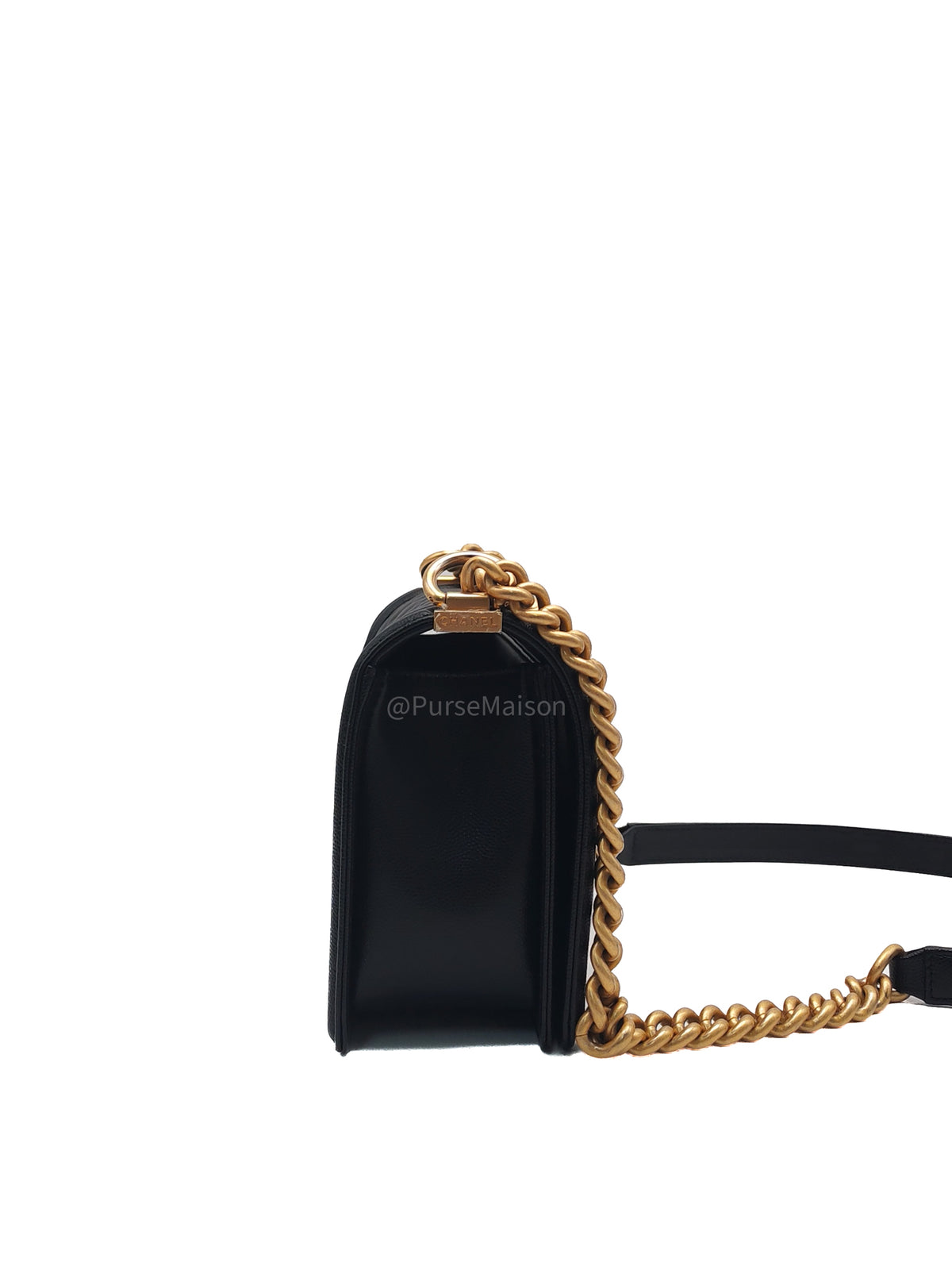 Chanel Le Boy Old Medium in Black Caviar Leather Aged Gold Hardware Microchip (AN****TG) | Purse Maison Luxury Bags Shop