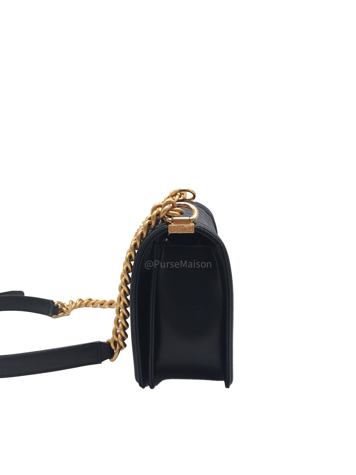 Chanel Le Boy Old Medium in Black Caviar Leather Aged Gold Hardware Microchip (AN****TG) | Purse Maison Luxury Bags Shop