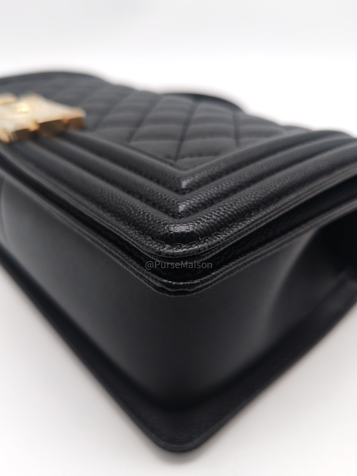 Chanel Le Boy Old Medium in Black Caviar Leather Aged Gold Hardware Microchip (AN****TG) | Purse Maison Luxury Bags Shop