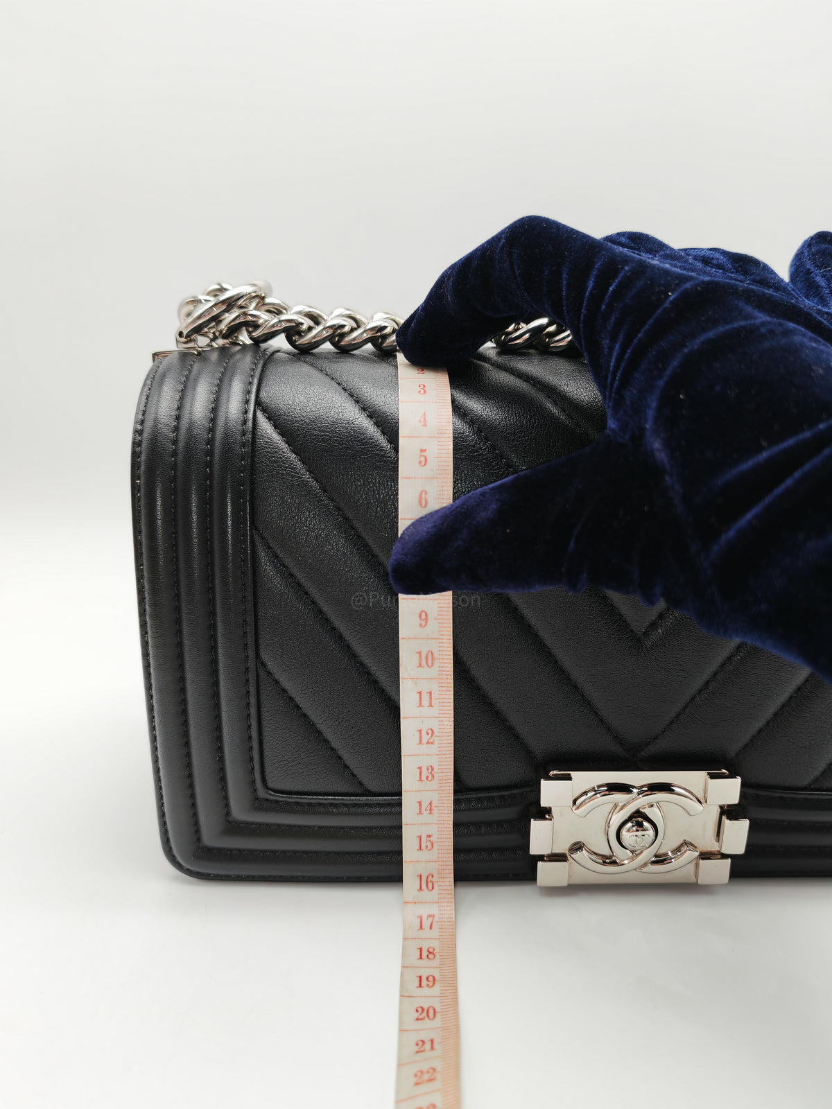 Chanel Le Boy Old Medium in Black Chevron Quilted Calfskin Leather Silver Hardware (Series 22) | Purse Maison Luxury Bags Shop