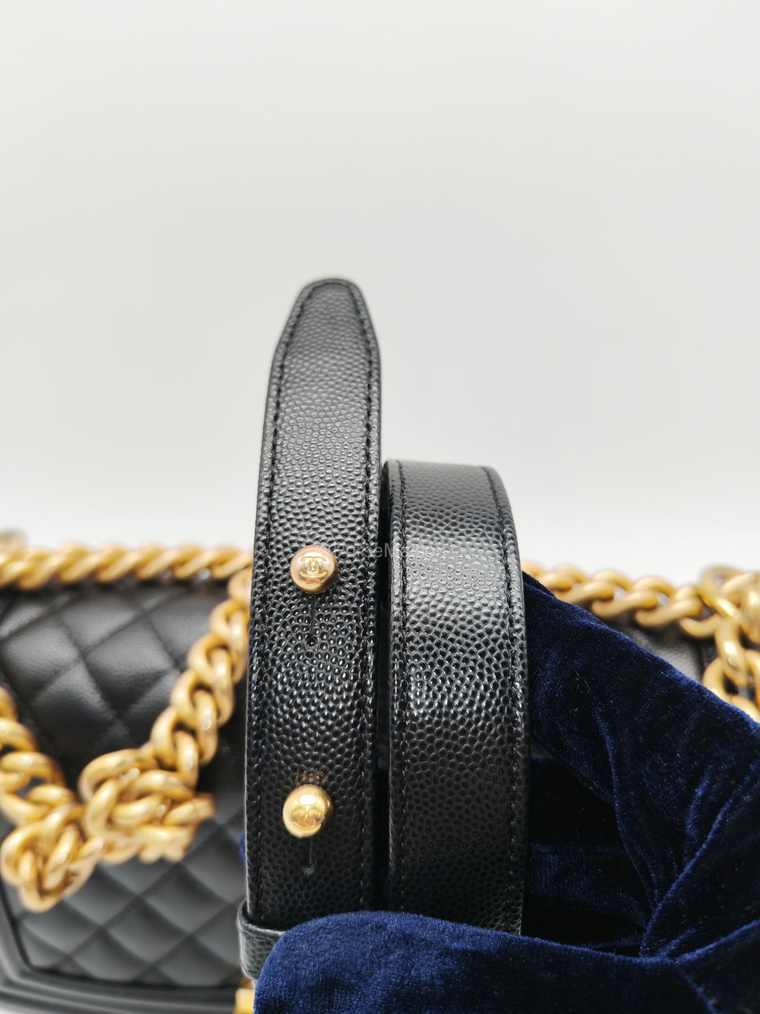 Chanel Le Boy Old Medium in Black Quilted Caviar Leather and Aged Gold Hardware Microchip | Purse Maison Luxury Bags Shop