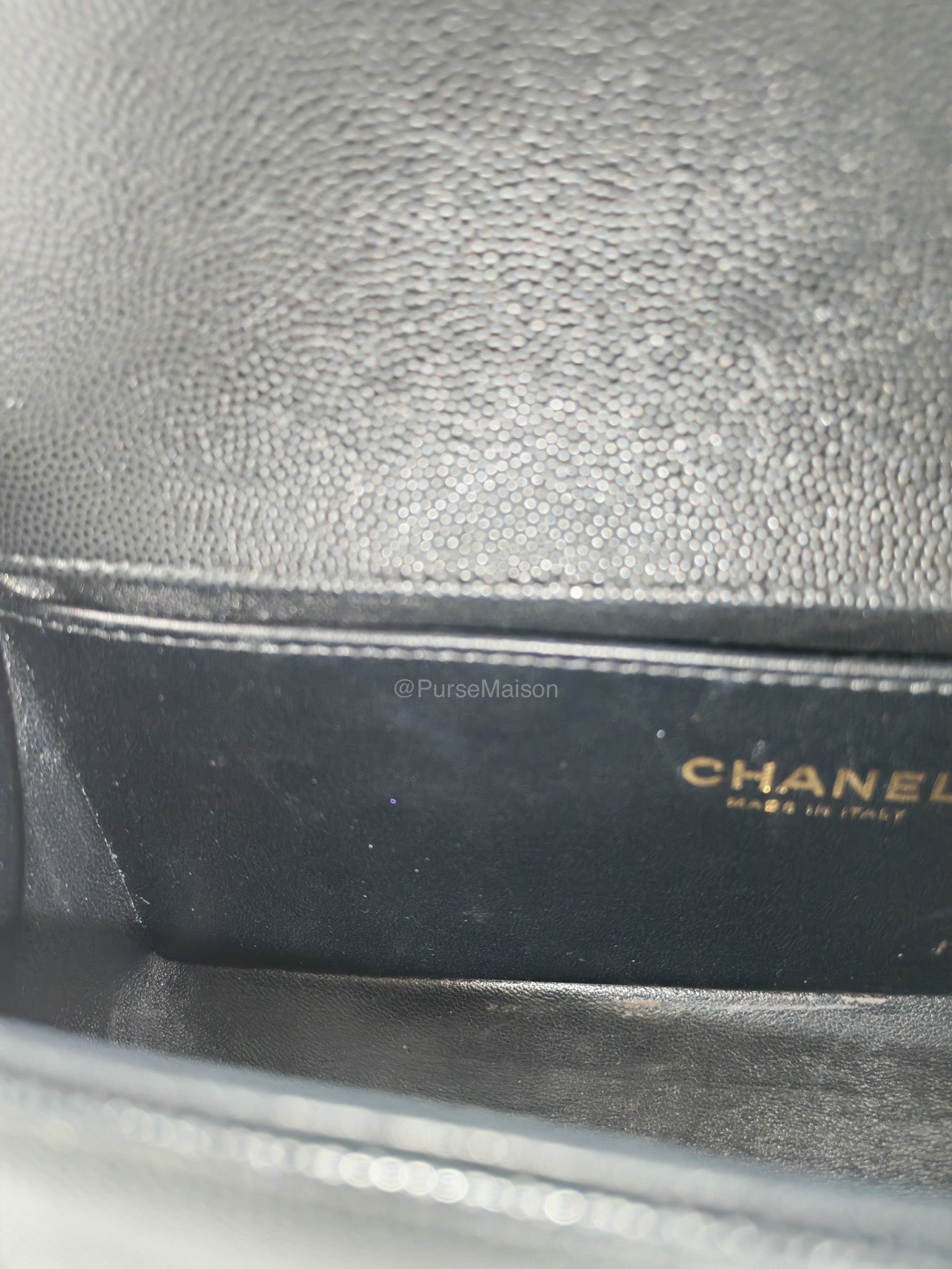 Chanel Le Boy Old Medium in Black Quilted Caviar Leather and Aged Gold Hardware Microchip | Purse Maison Luxury Bags Shop