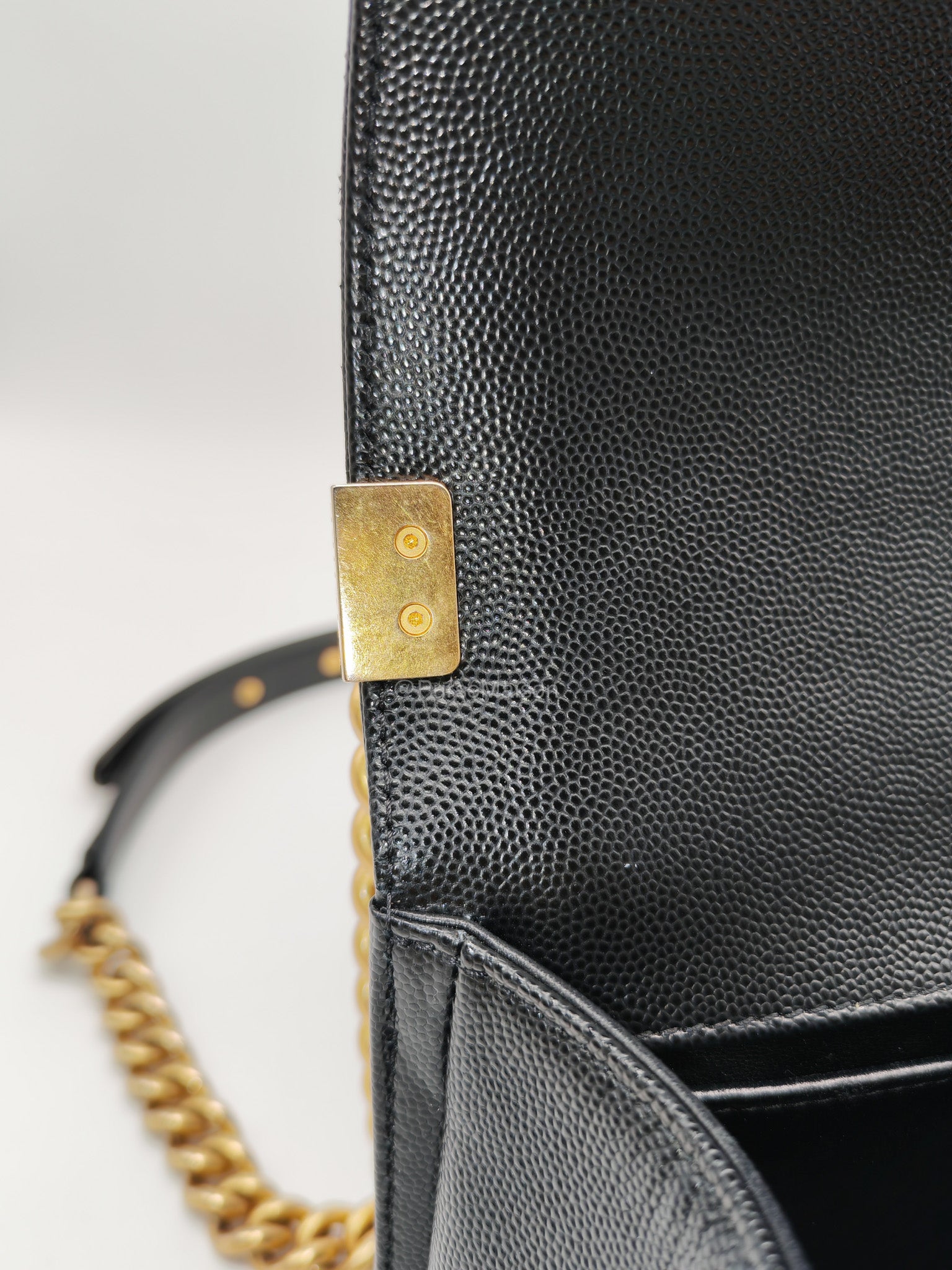 Chanel Le Boy Old Medium in Black Quilted Caviar Leather and Aged Gold Hardware Microchip | Purse Maison Luxury Bags Shop