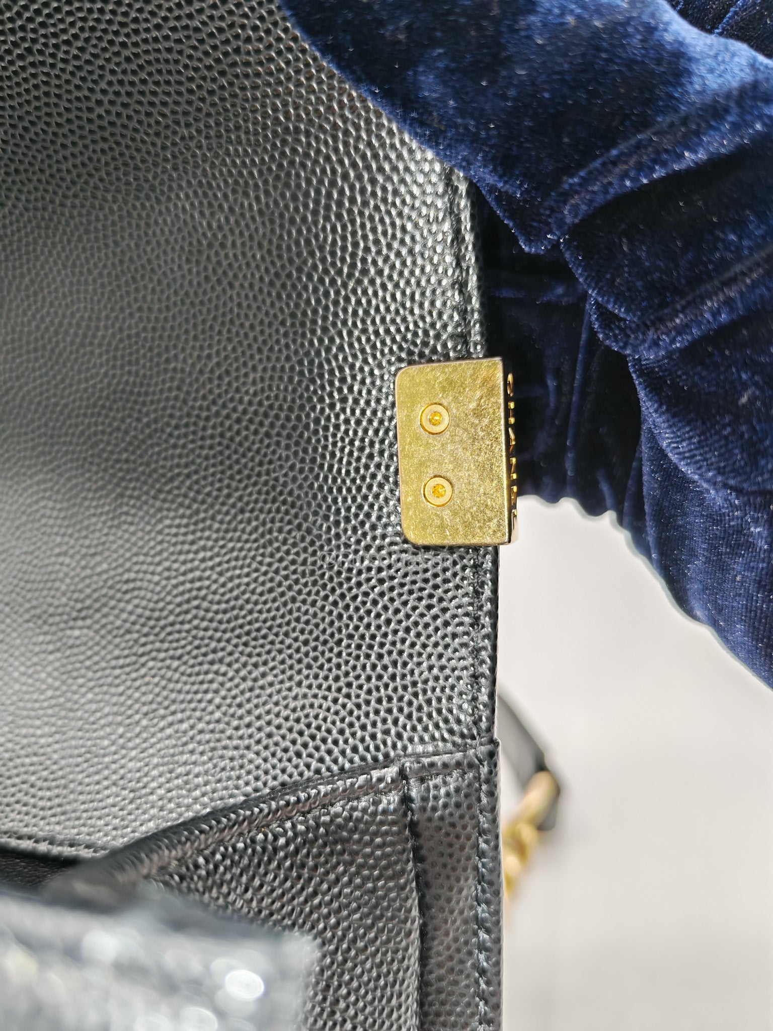 Chanel Le Boy Old Medium in Black Quilted Caviar Leather and Aged Gold Hardware Microchip | Purse Maison Luxury Bags Shop