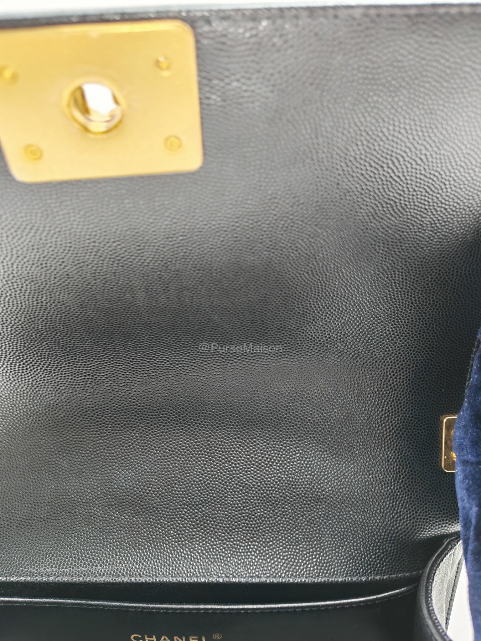 Chanel Le Boy Old Medium in Black Quilted Caviar Leather and Aged Gold Hardware Microchip | Purse Maison Luxury Bags Shop