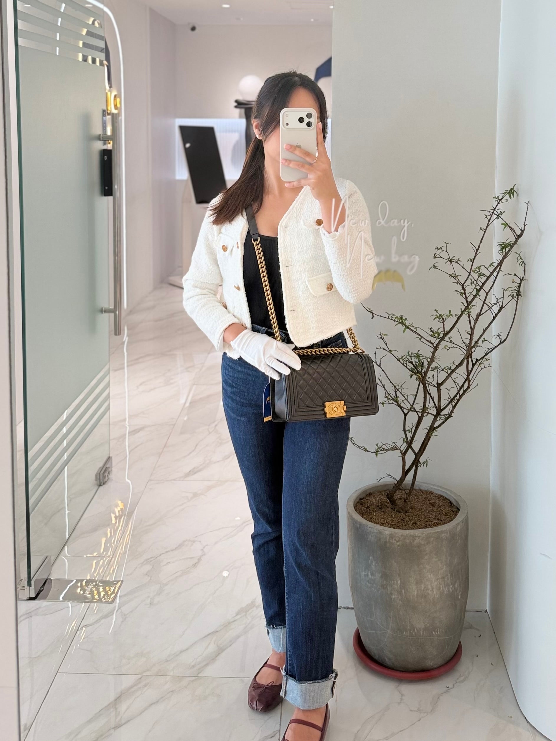 Chanel Le Boy Old Medium in Black Quilted Caviar Leather & Aged Gold Hardware Microchip | Purse Maison Luxury Bags Shop