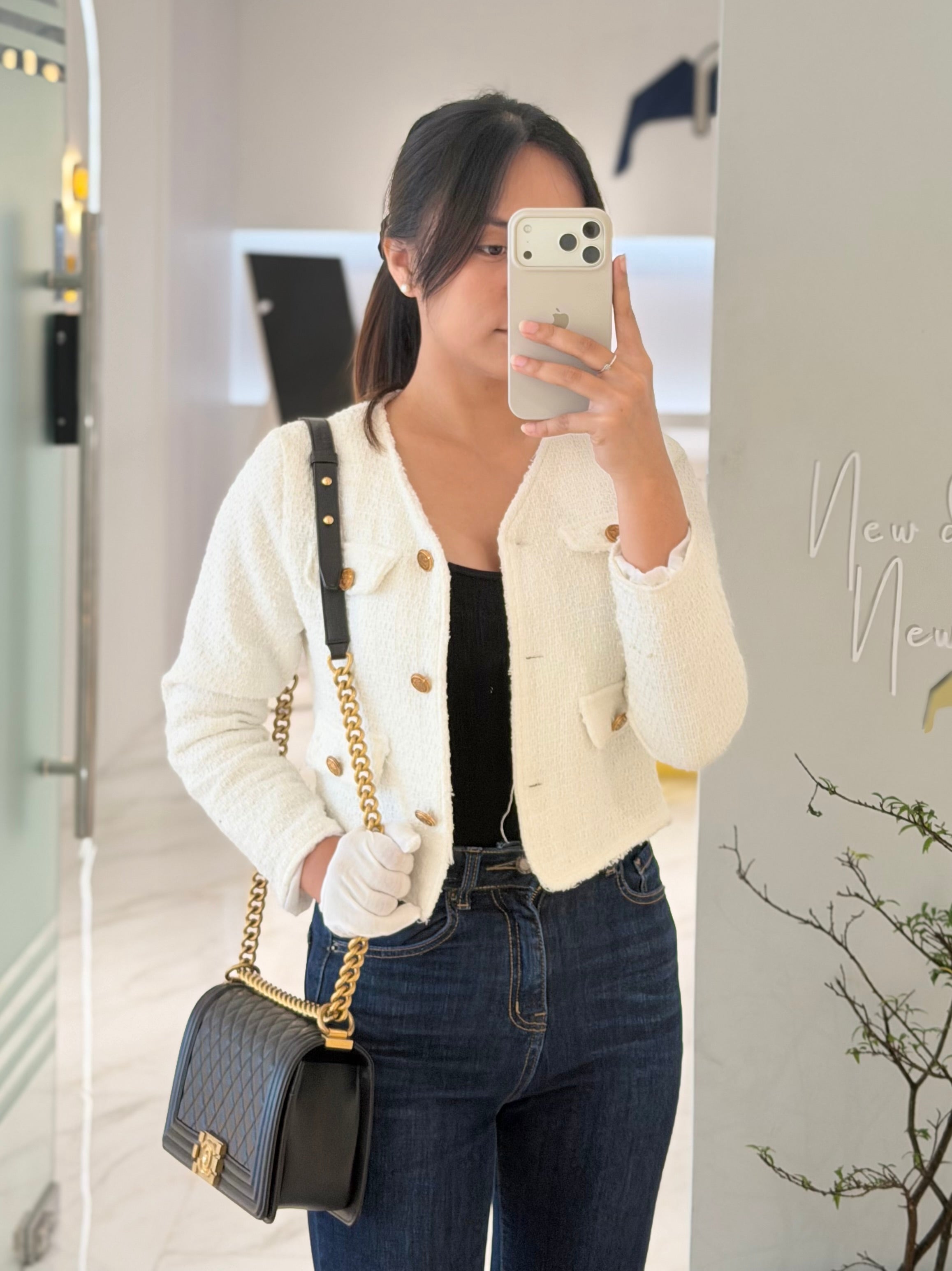 Chanel Le Boy Old Medium in Black Quilted Caviar Leather & Aged Gold Hardware Microchip | Purse Maison Luxury Bags Shop