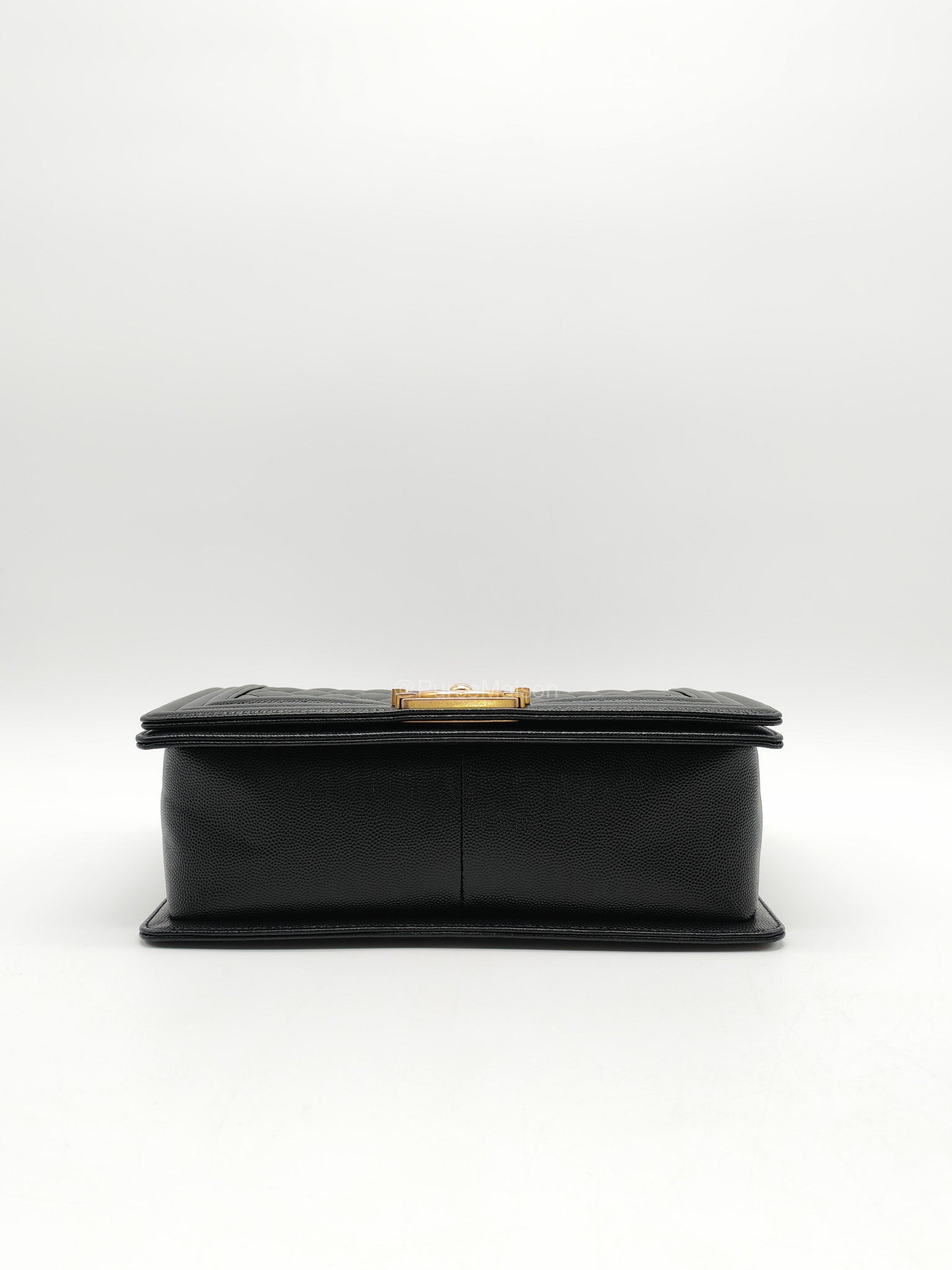 Chanel Le Boy Old Medium in Black Quilted Caviar Leather and Aged Gold Hardware Microchip | Purse Maison Luxury Bags Shop