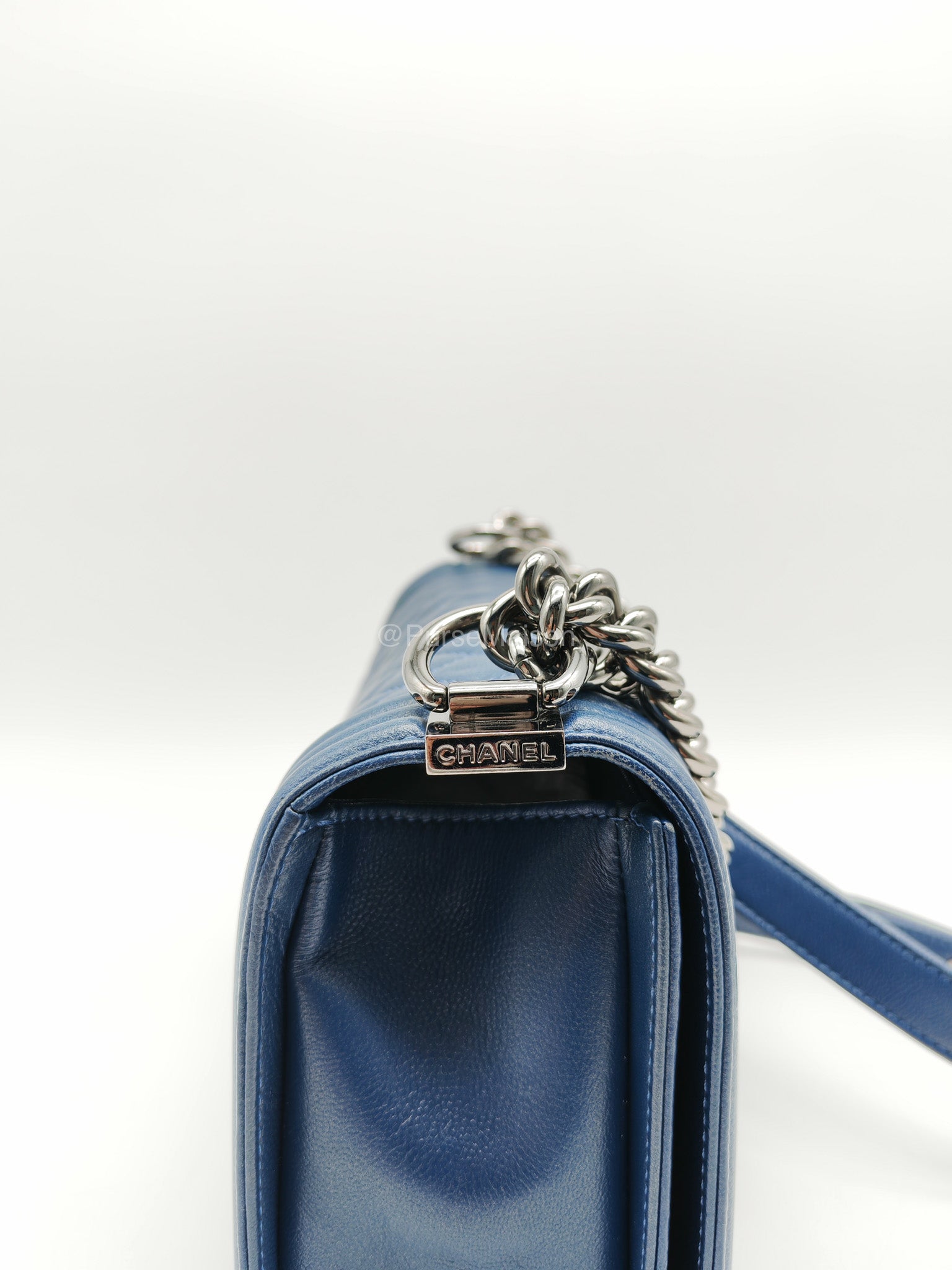 Chanel Le Boy Old Medium in Dark Blue Caviar Leather Silver Hardware (Series 24) | Purse Maison Luxury Bags Shop