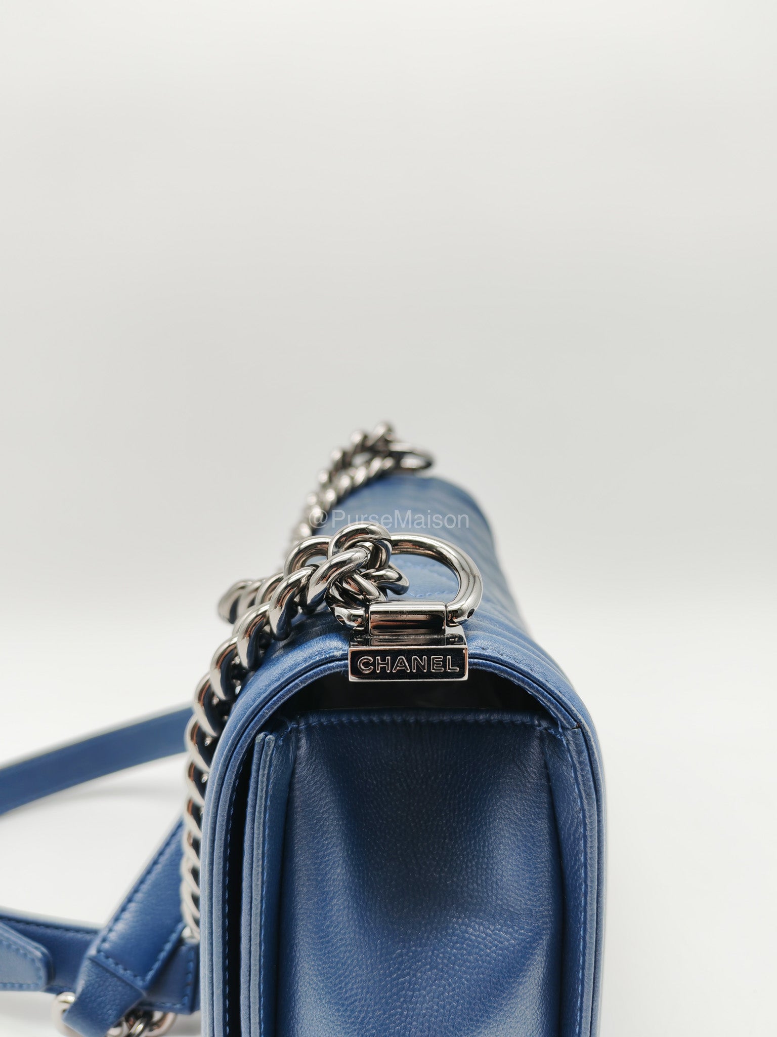 Chanel Le Boy Old Medium in Dark Blue Caviar Leather Silver Hardware (Series 24) | Purse Maison Luxury Bags Shop