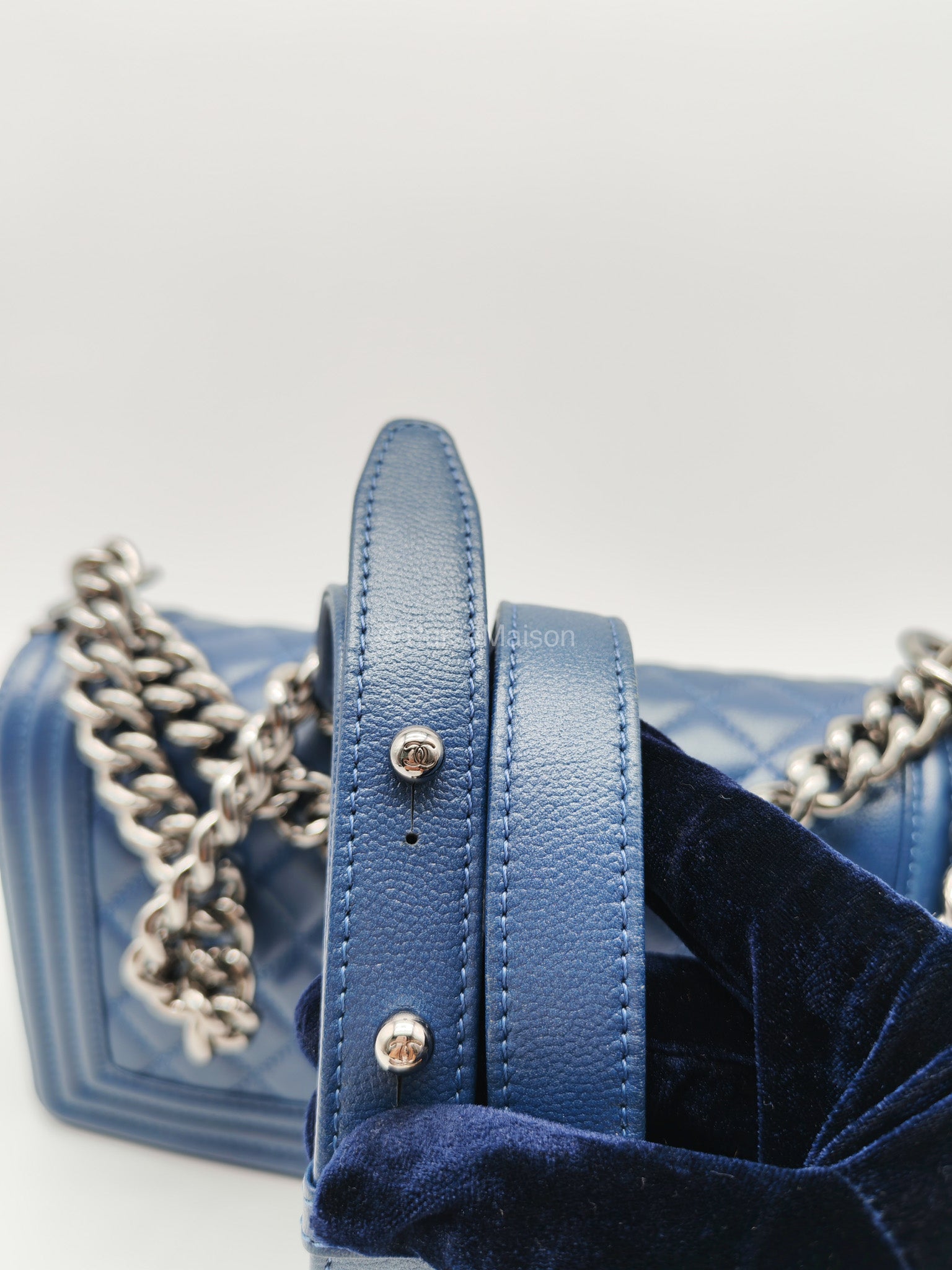 Chanel Le Boy Old Medium in Dark Blue Caviar Leather Silver Hardware (Series 24) | Purse Maison Luxury Bags Shop