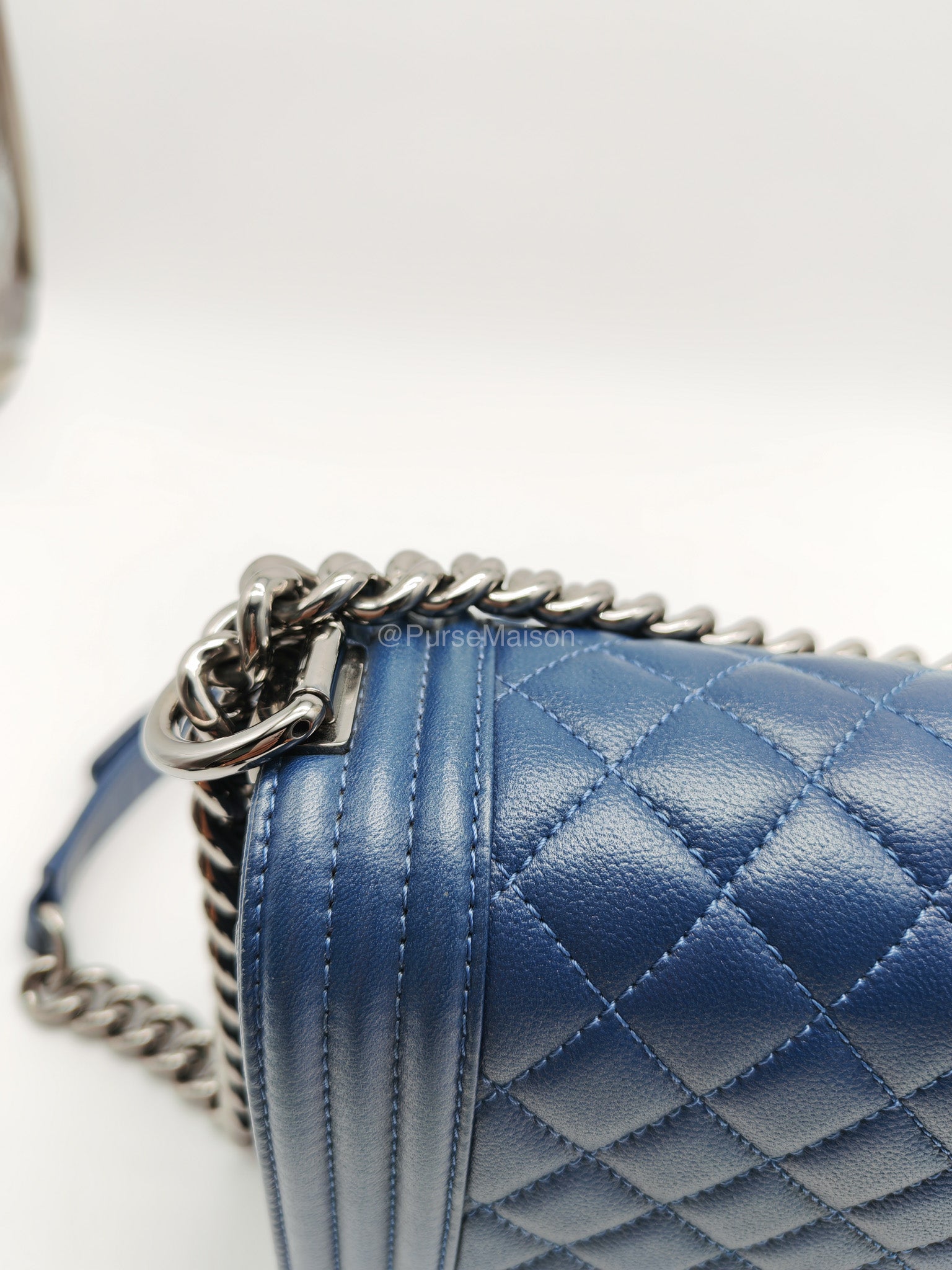 Chanel Le Boy Old Medium in Dark Blue Caviar Leather Silver Hardware (Series 24) | Purse Maison Luxury Bags Shop