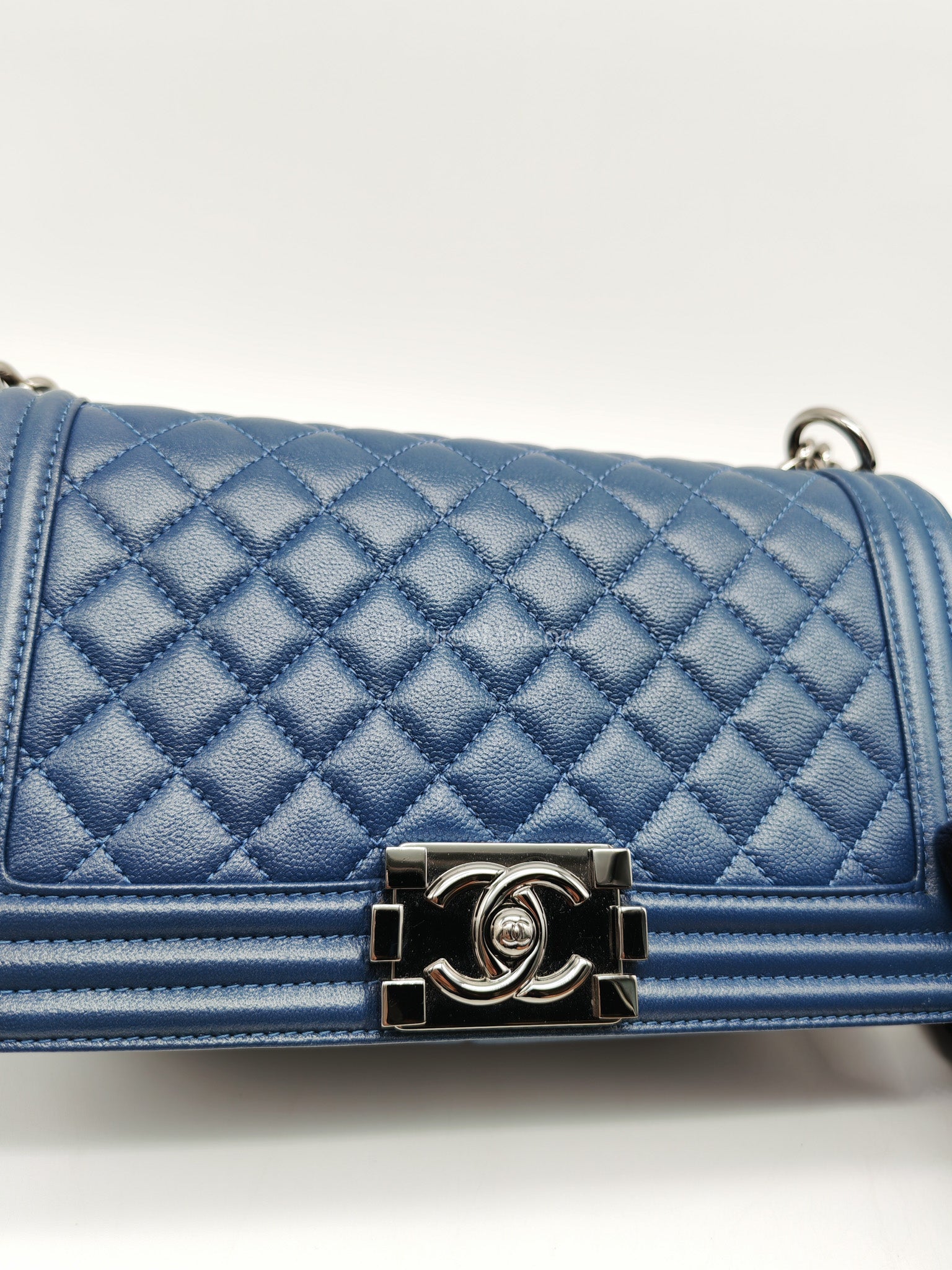 Chanel Le Boy Old Medium in Dark Blue Caviar Leather Silver Hardware (Series 24) | Purse Maison Luxury Bags Shop