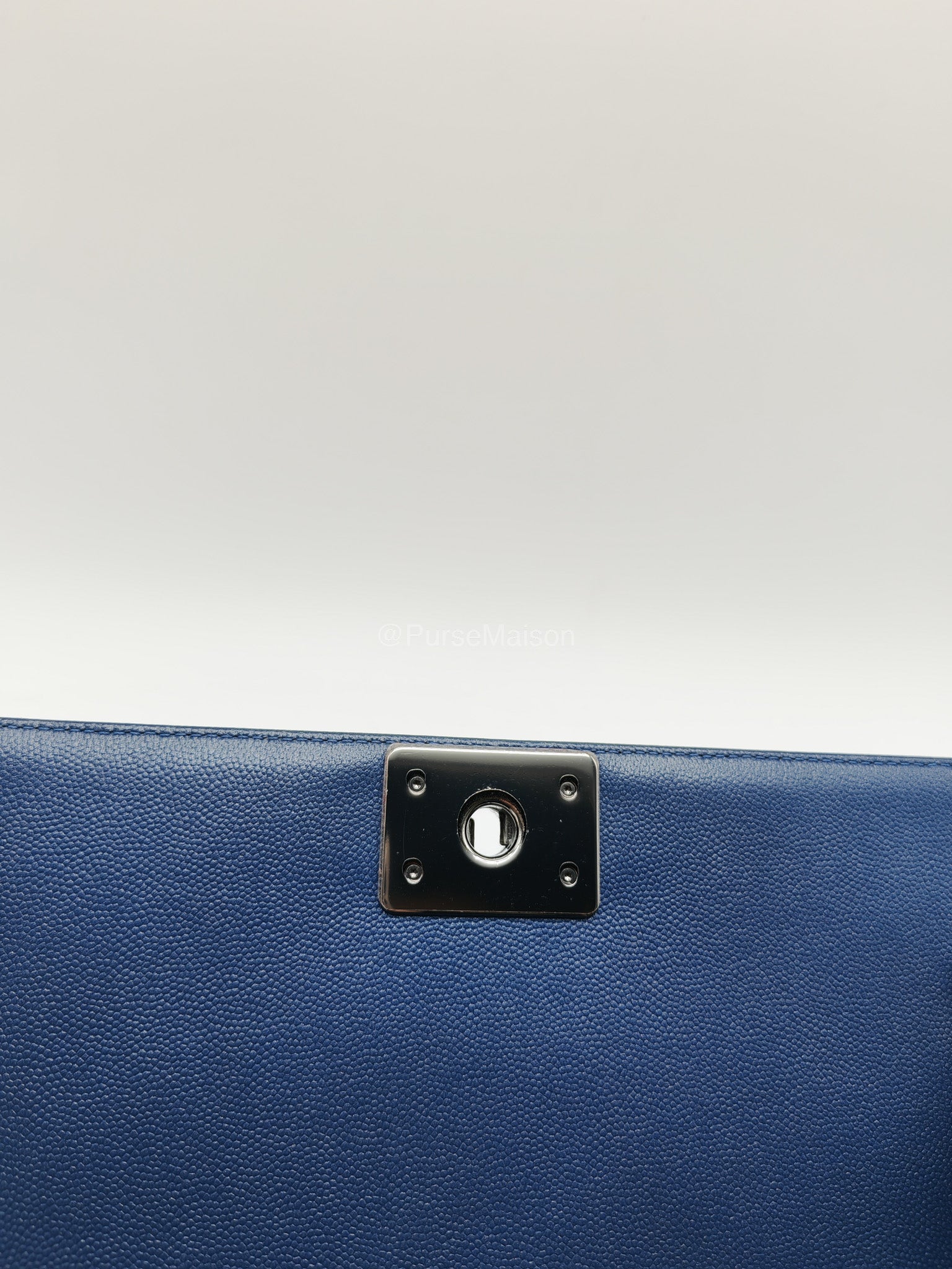 Chanel Le Boy Old Medium in Dark Blue Caviar Leather Silver Hardware (Series 24) | Purse Maison Luxury Bags Shop