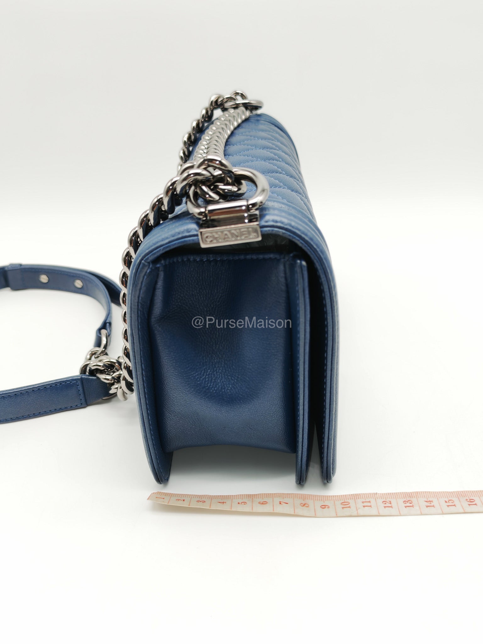 Chanel Le Boy Old Medium in Dark Blue Caviar Leather Silver Hardware (Series 24) | Purse Maison Luxury Bags Shop