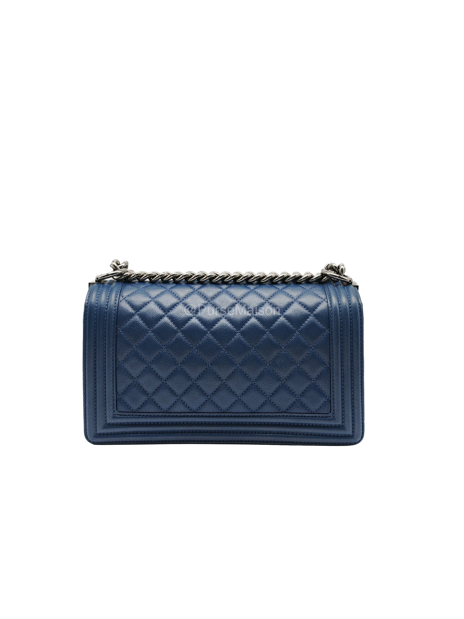 Chanel Le Boy Old Medium in Dark Blue Caviar Leather Silver Hardware (Series 24) | Purse Maison Luxury Bags Shop